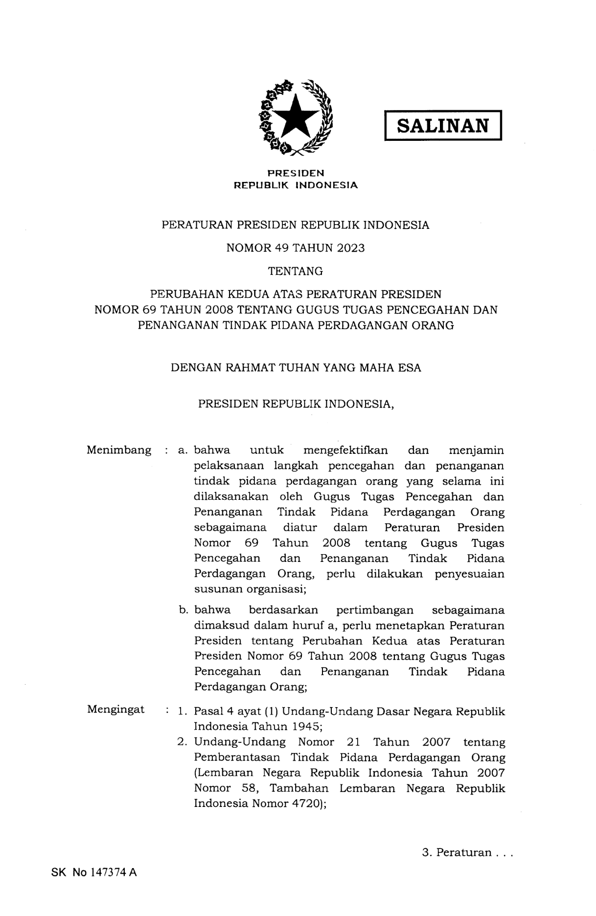 Peraturan Presiden Nomor 49 Tahun 2023