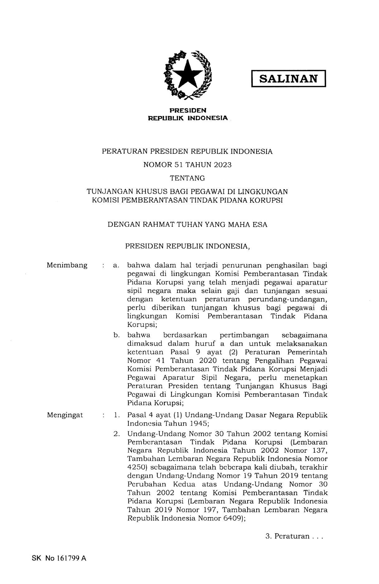 Peraturan Presiden Nomor 51 Tahun 2023