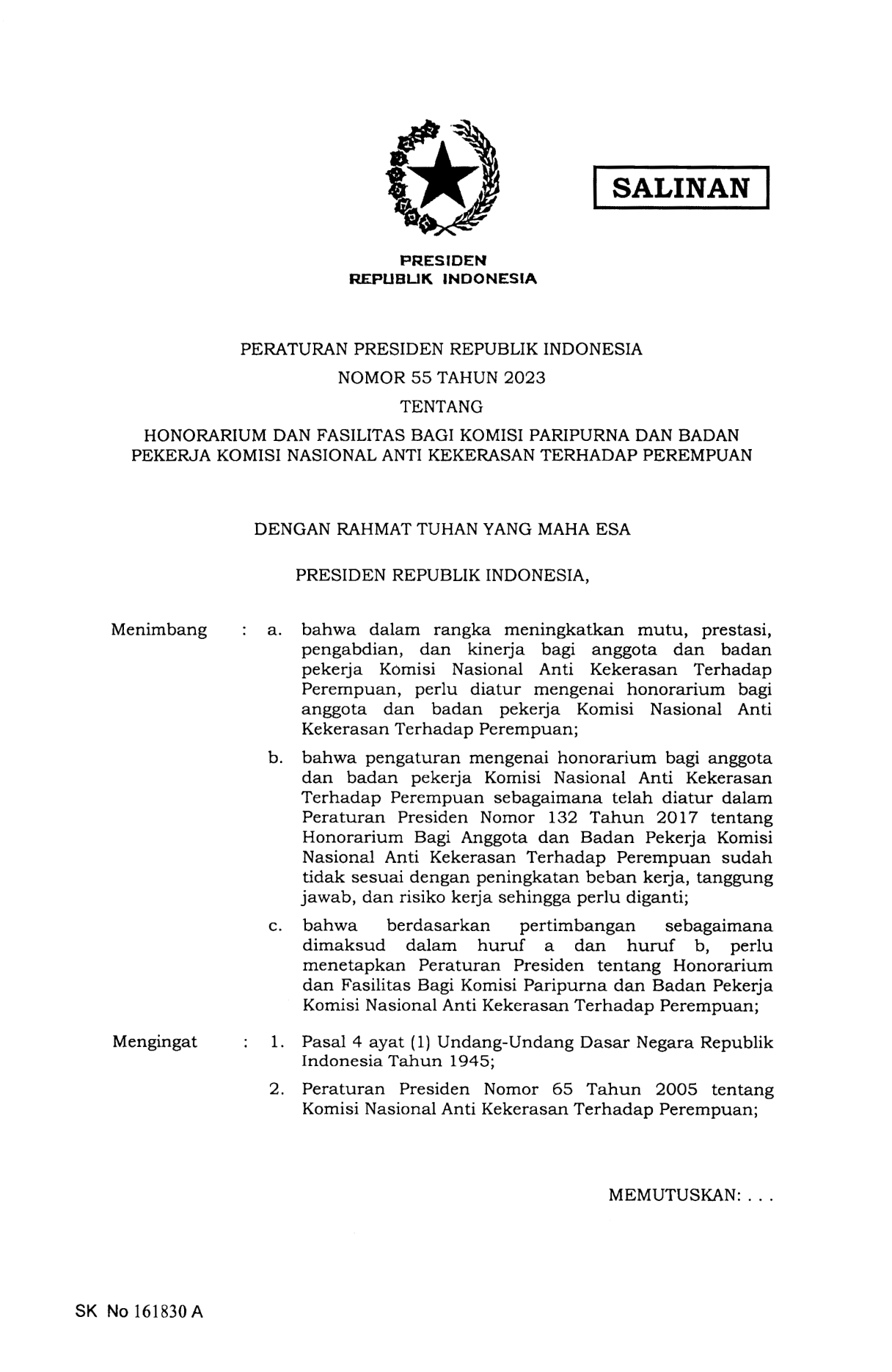 Peraturan Presiden Nomor 55 Tahun 2023