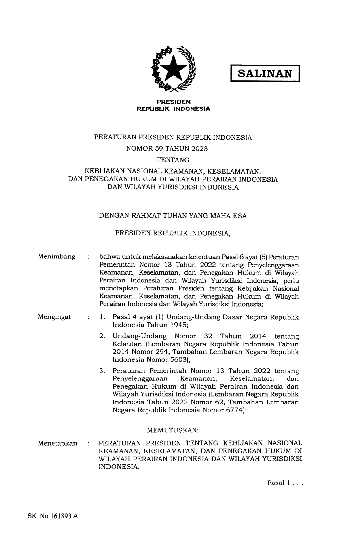 Peraturan Presiden Nomor 59 Tahun 2023