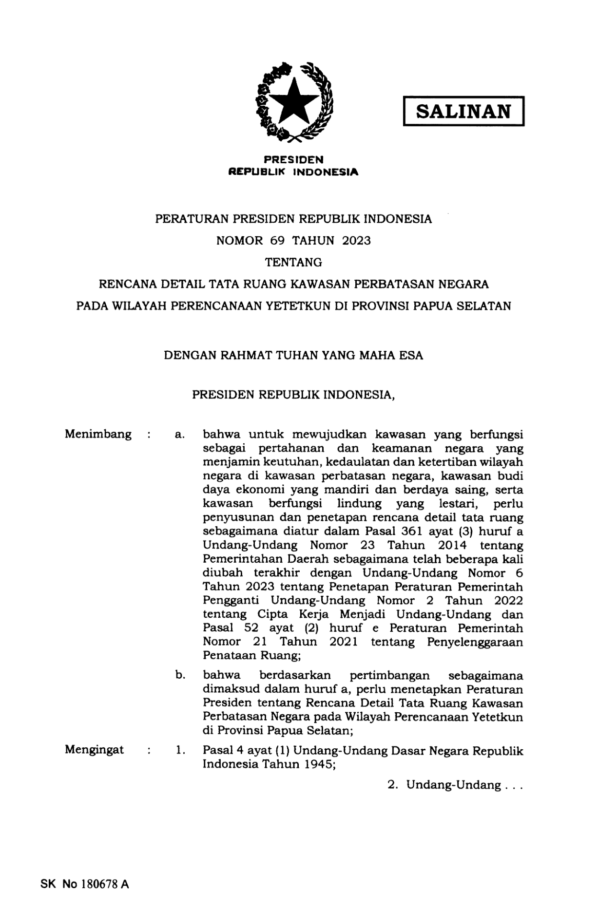 Peraturan Presiden Nomor 69 Tahun 2023