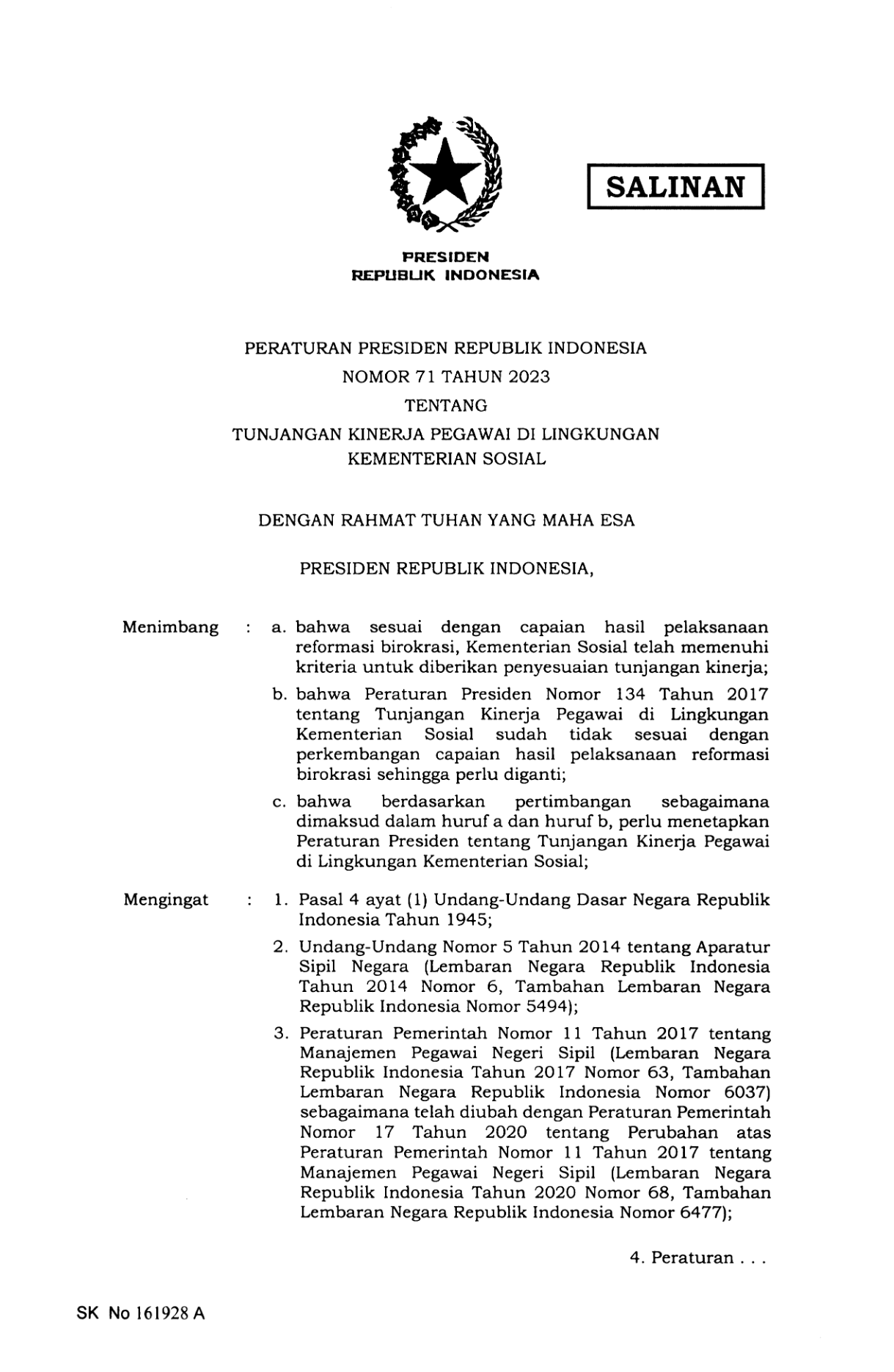 Peraturan Presiden Nomor 71 Tahun 2023