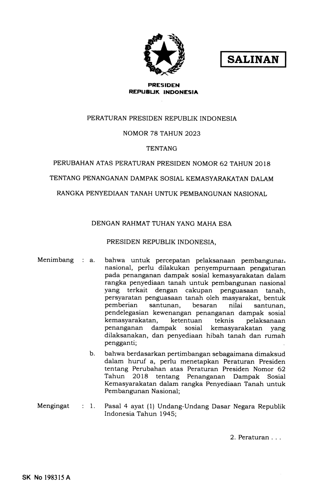 Peraturan Presiden Nomor 78 Tahun 2023