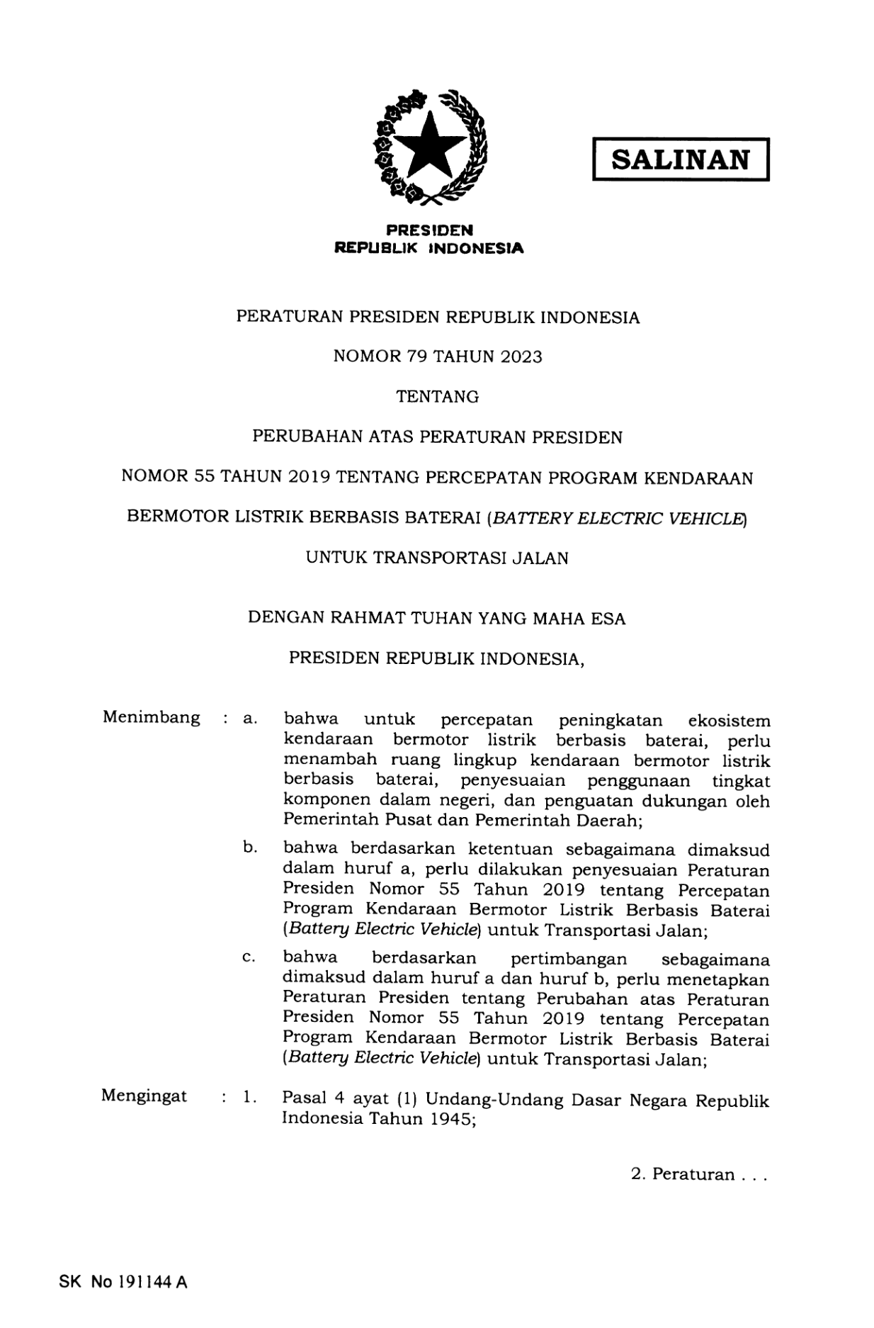 Peraturan Presiden Nomor 79 Tahun 2023