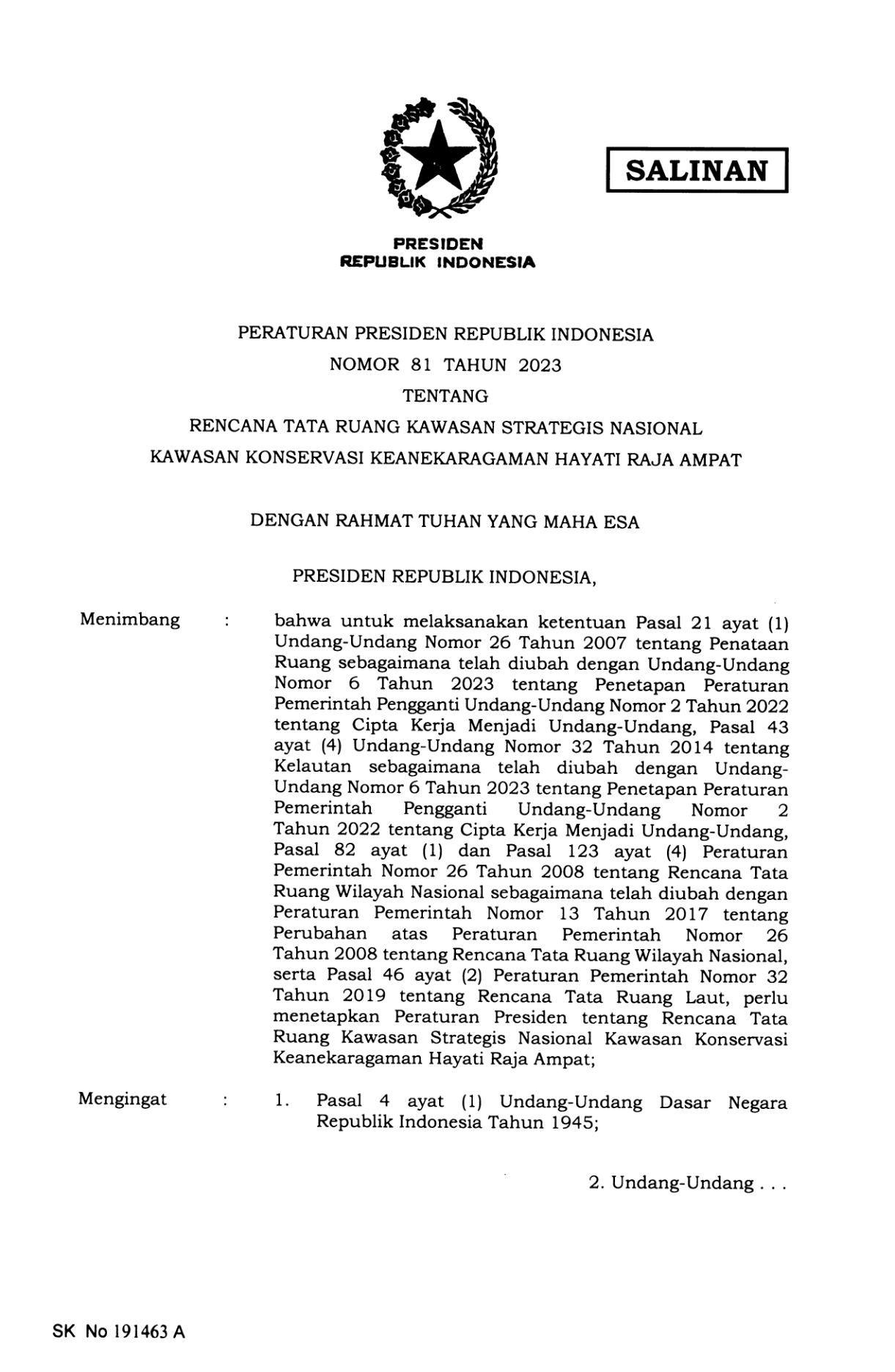 Peraturan Presiden Nomor 81 Tahun 2023