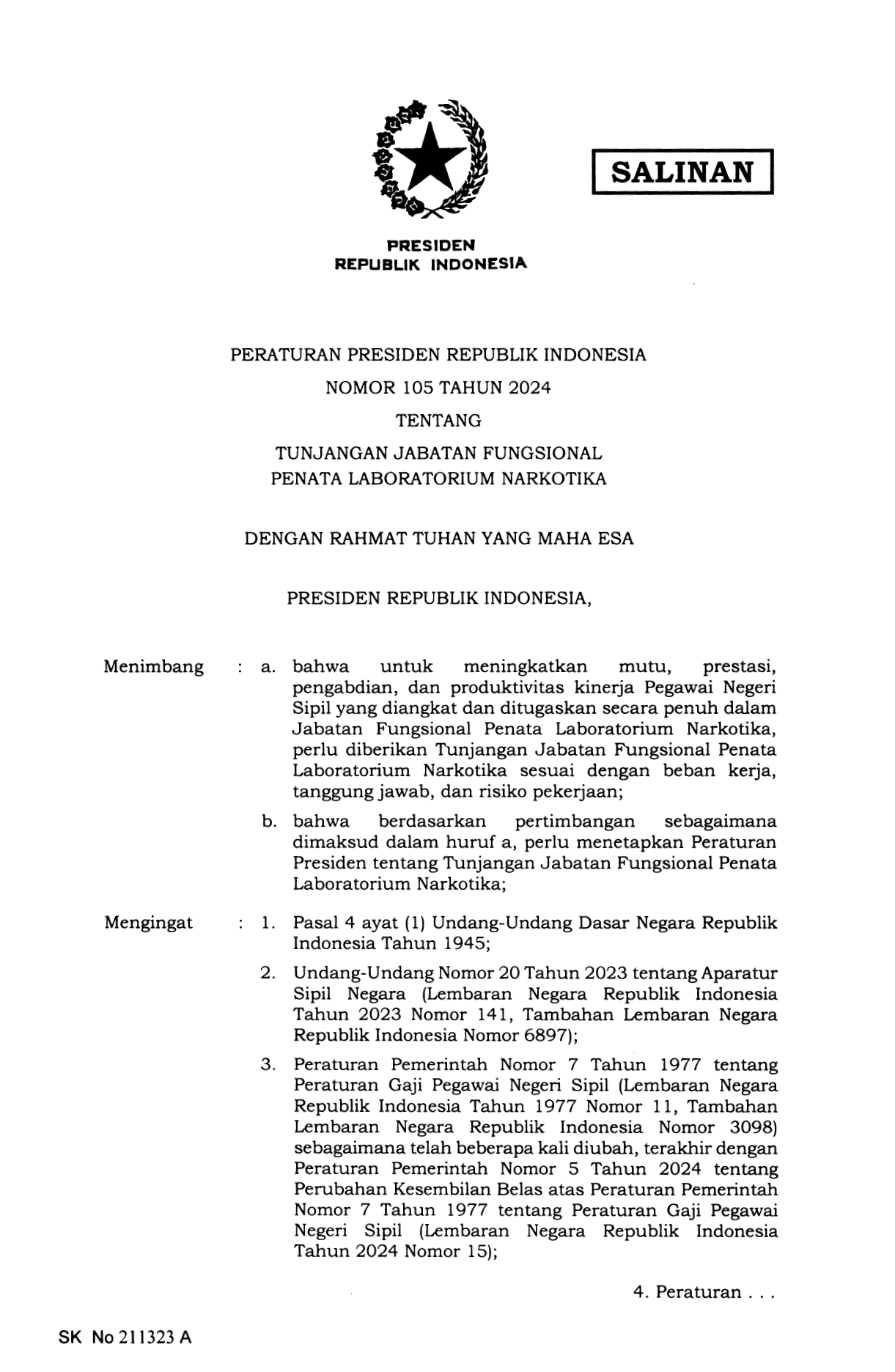 Peraturan Presiden Nomor 105 Tahun 2024