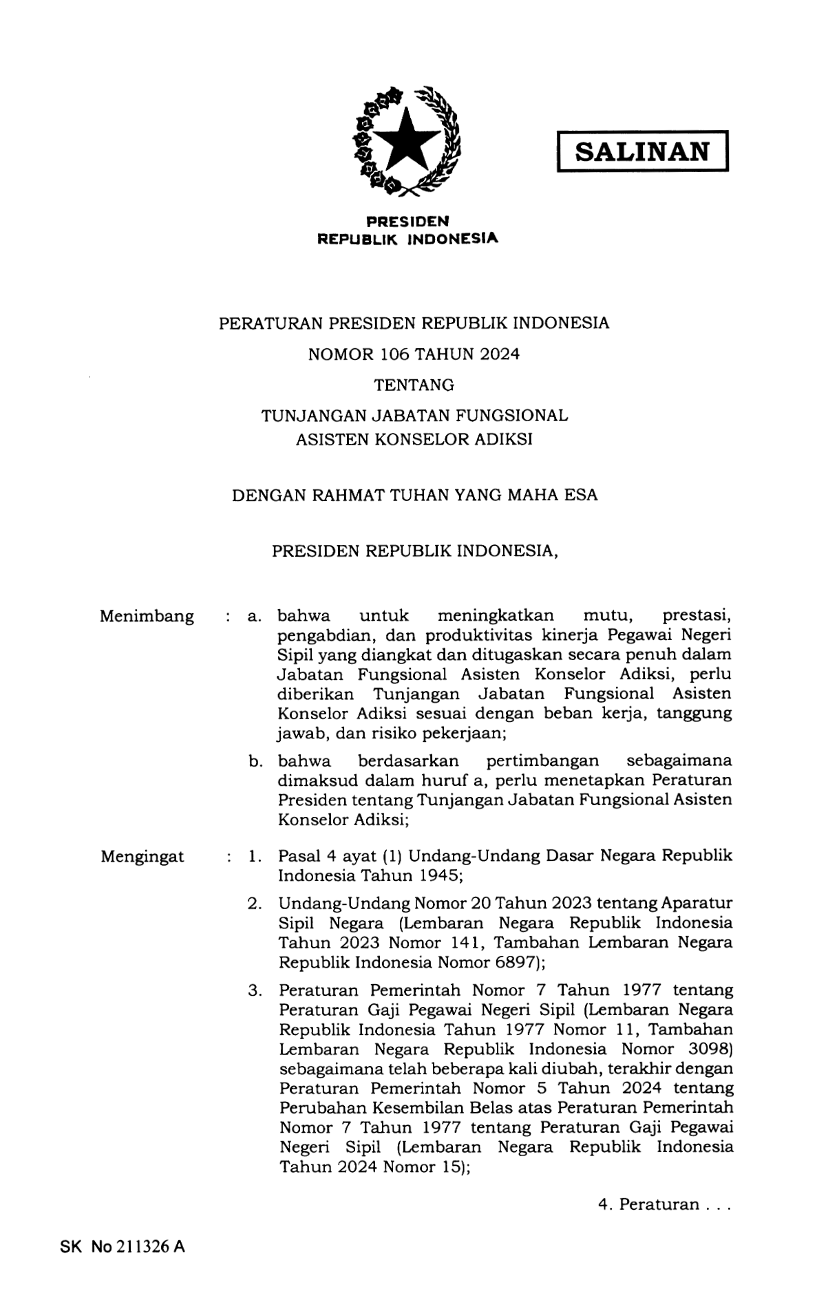 Peraturan Presiden Nomor 106 Tahun 2024