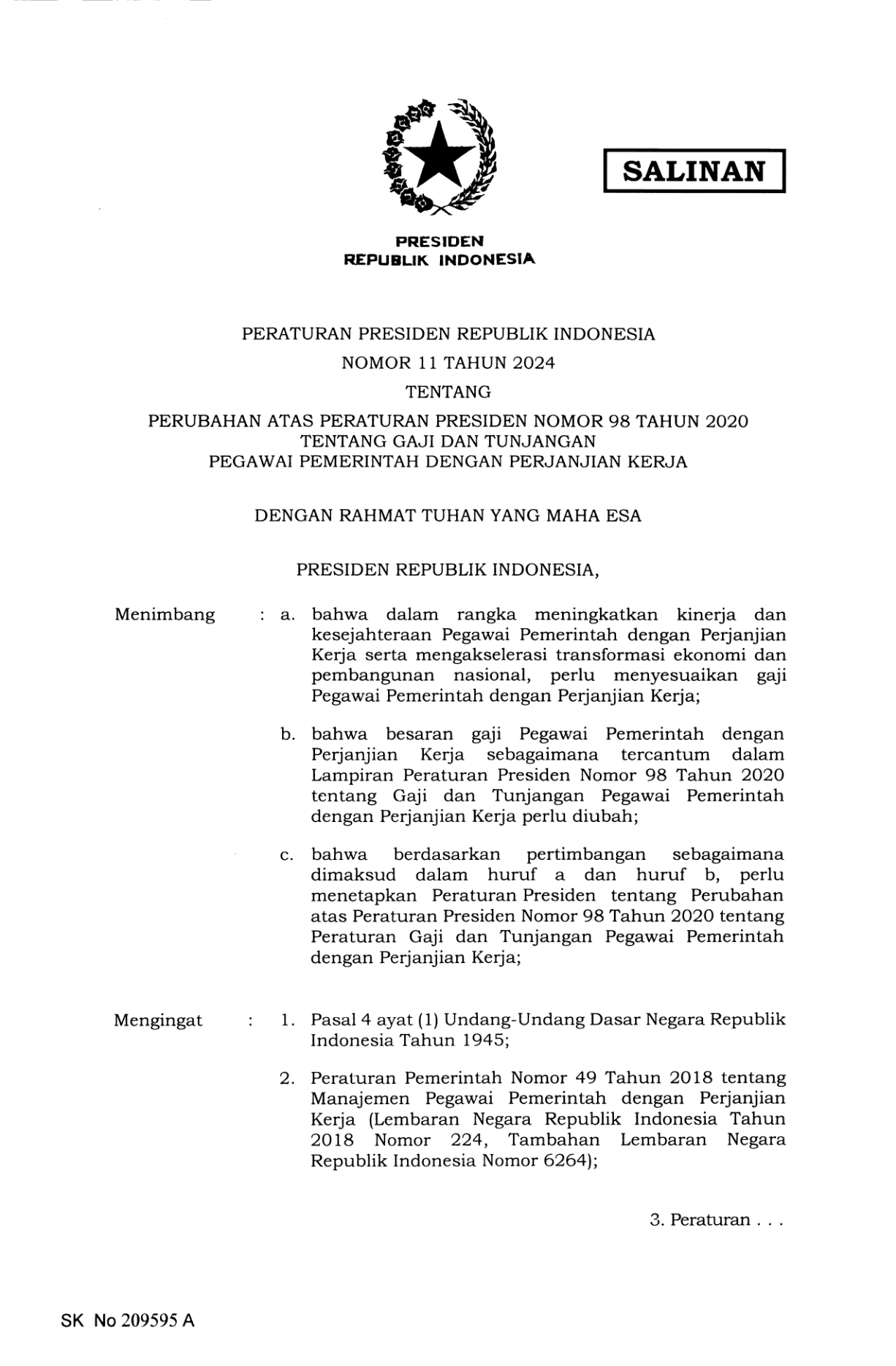 Peraturan Presiden Nomor 11 Tahun 2024