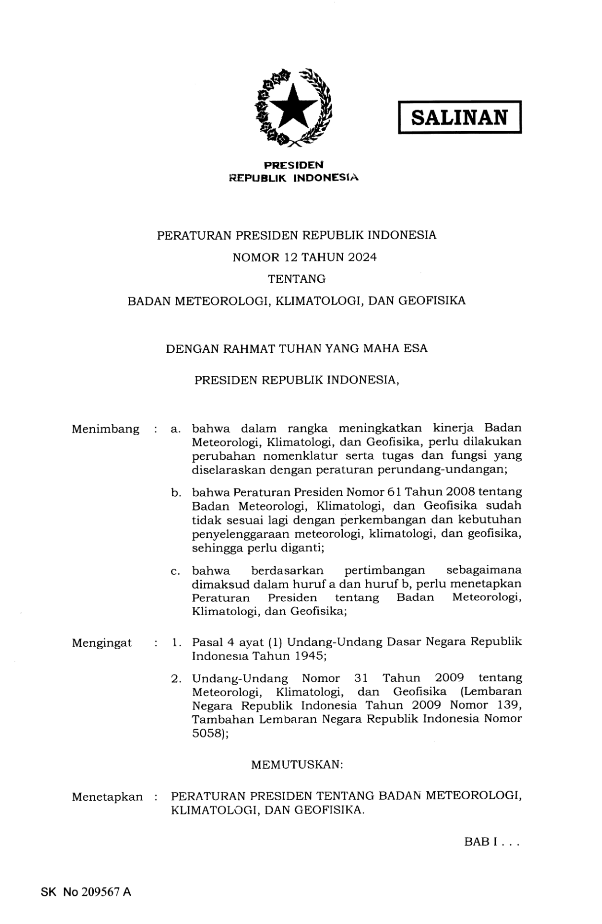 Peraturan Presiden Nomor 12 Tahun 2024