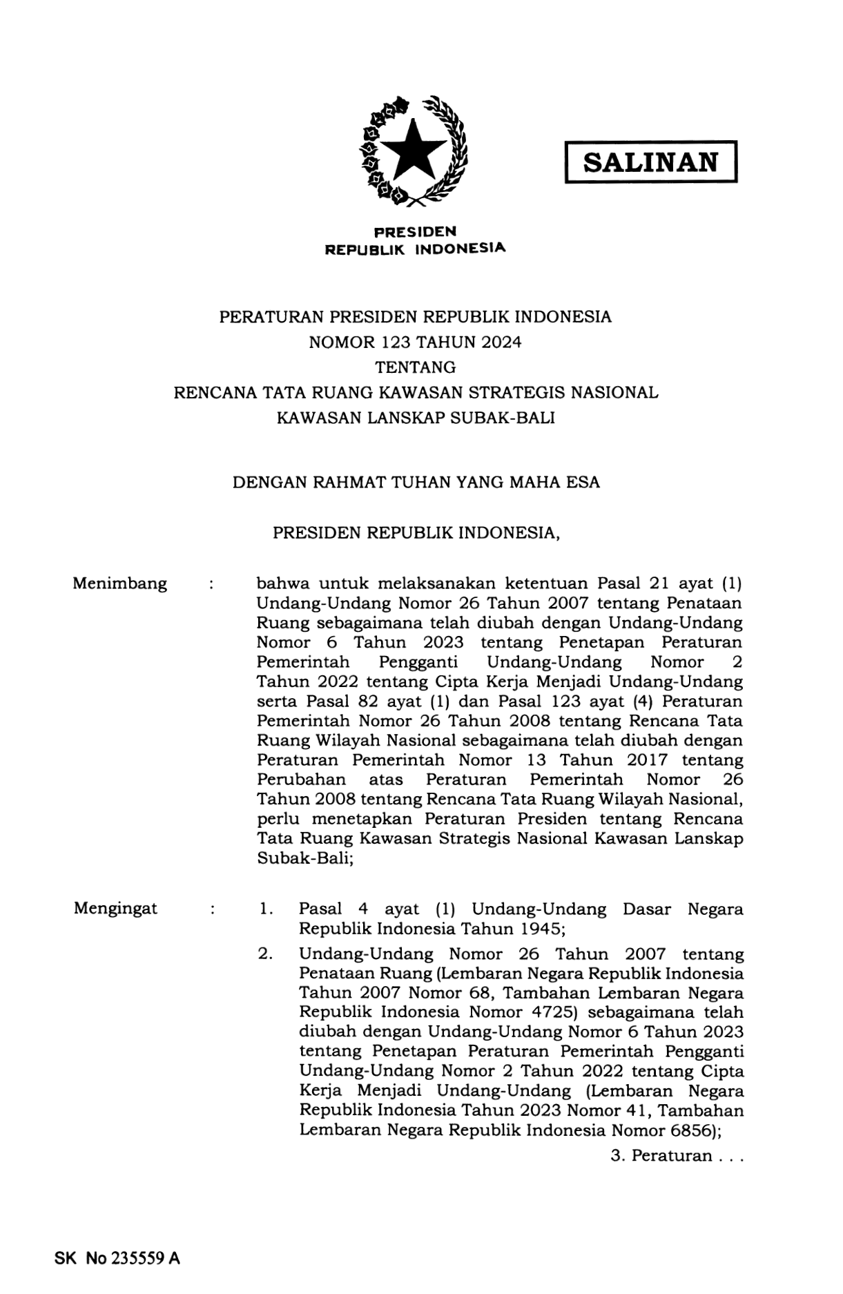 Peraturan Presiden Nomor 123 Tahun 2024