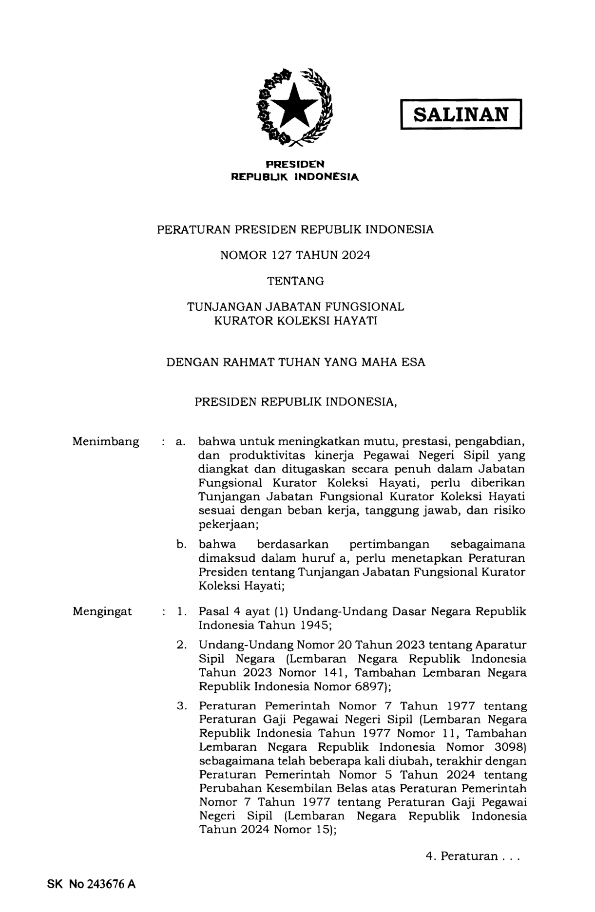 Peraturan Presiden Nomor 127 Tahun 2024