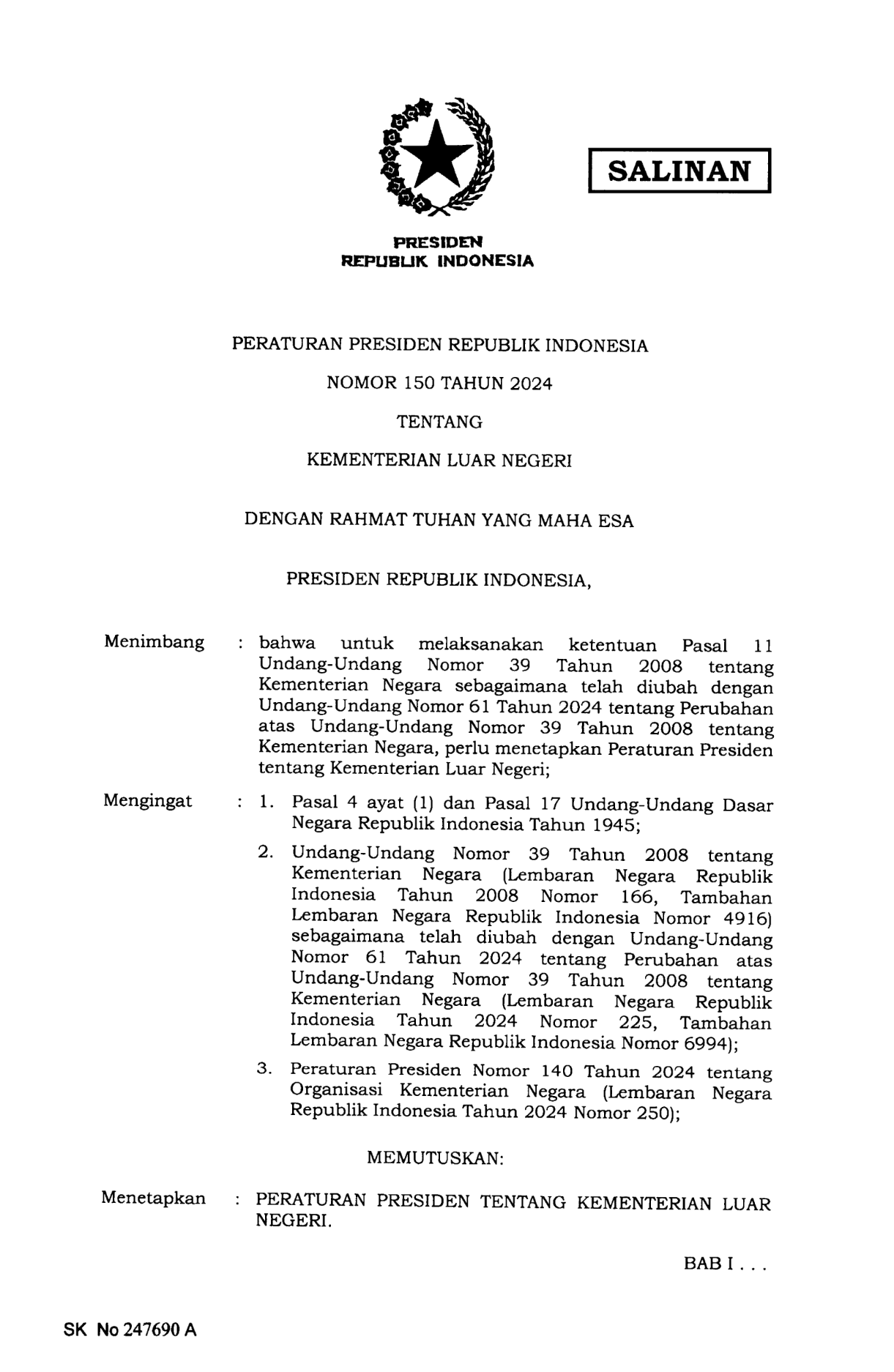 Peraturan Presiden Nomor 150 Tahun 2024