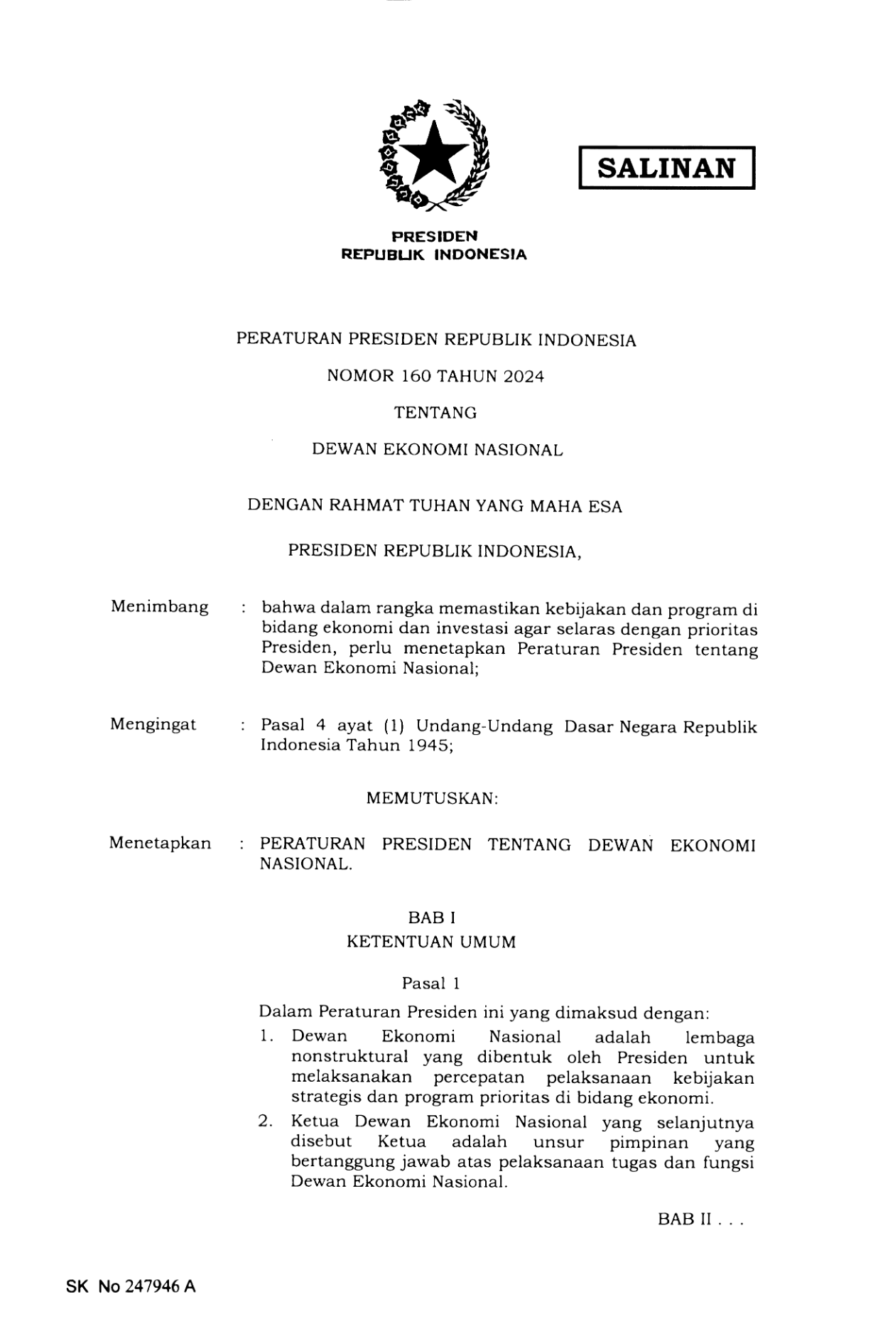 Peraturan Presiden Nomor 160 Tahun 2024