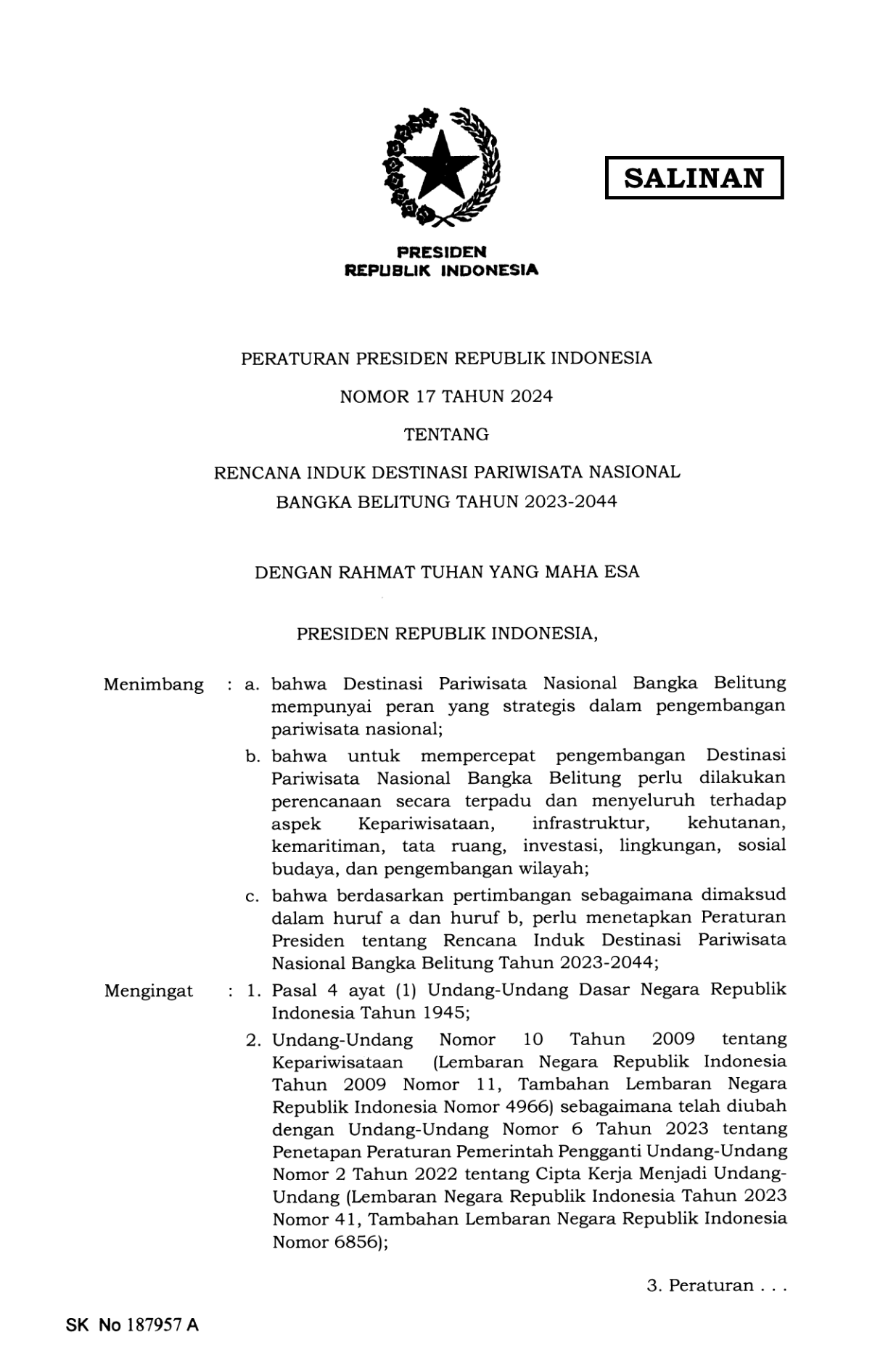 Peraturan Presiden Nomor 17 Tahun 2024