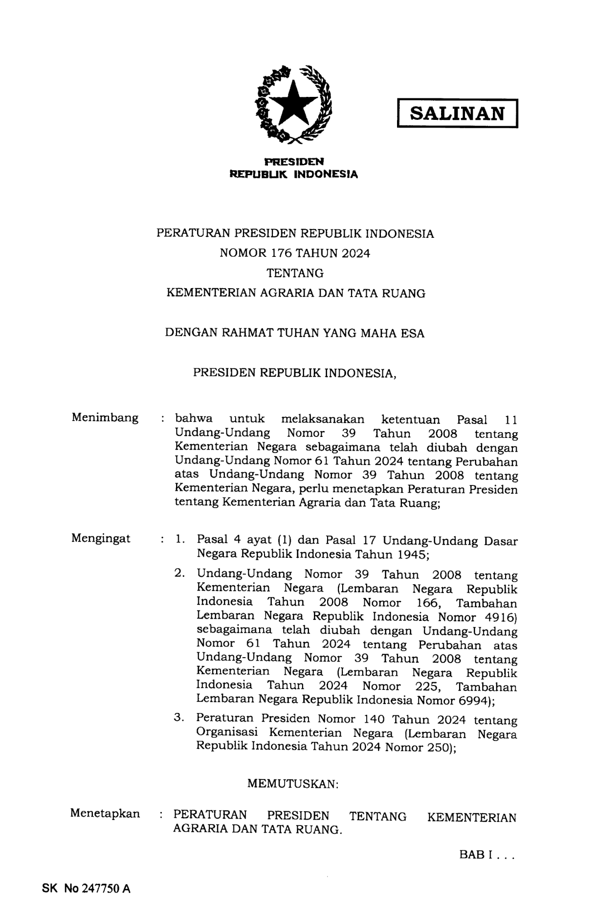 Peraturan Presiden Nomor 176 Tahun 2024