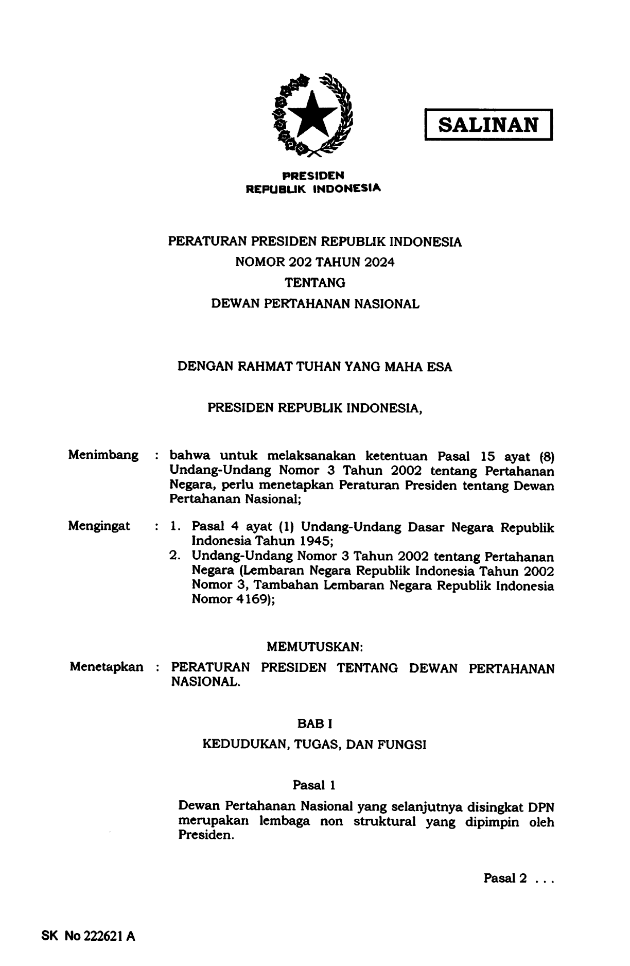 Peraturan Presiden Nomor 202 Tahun 2024