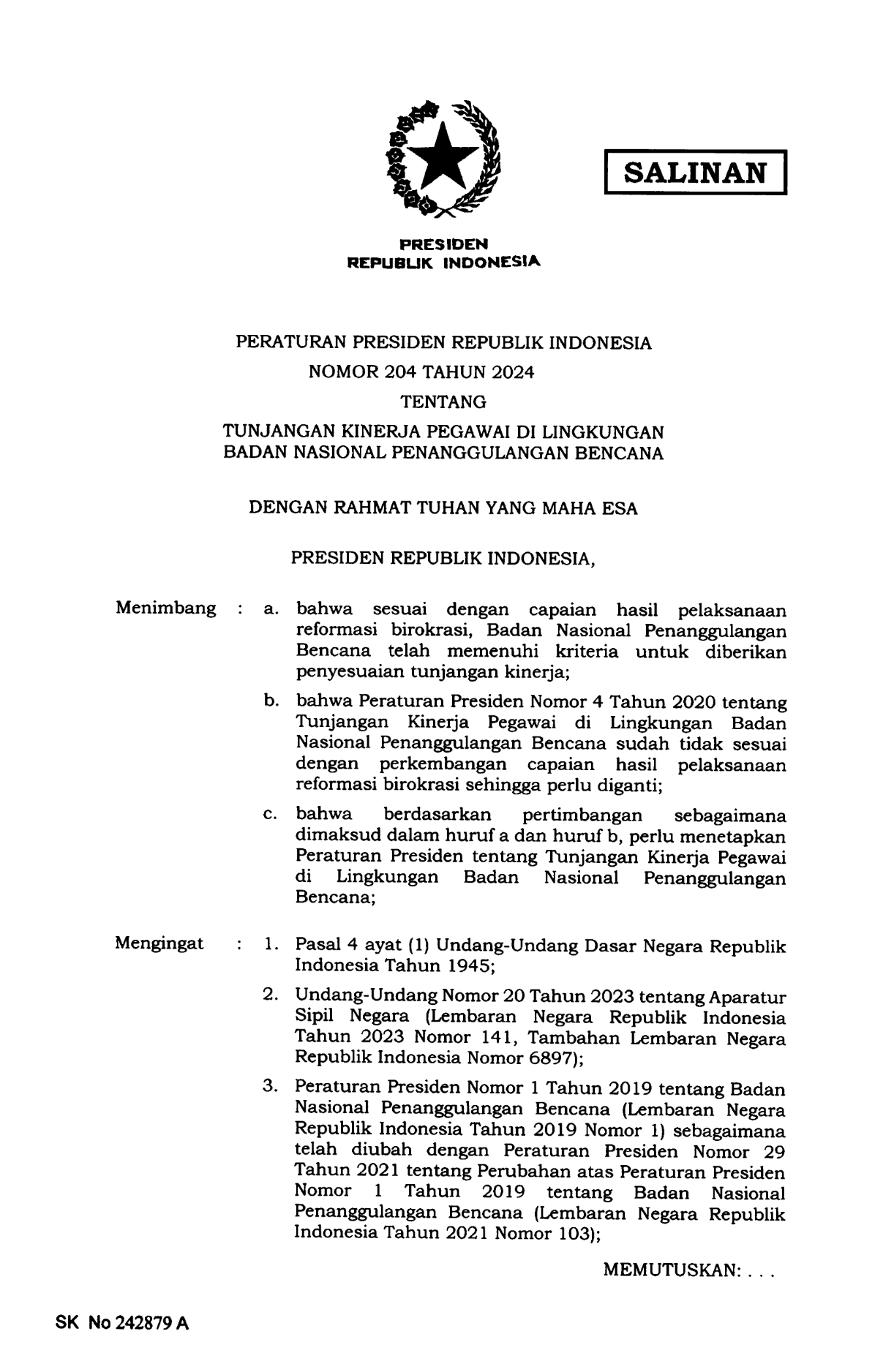 Peraturan Presiden Nomor 204 Tahun 2024