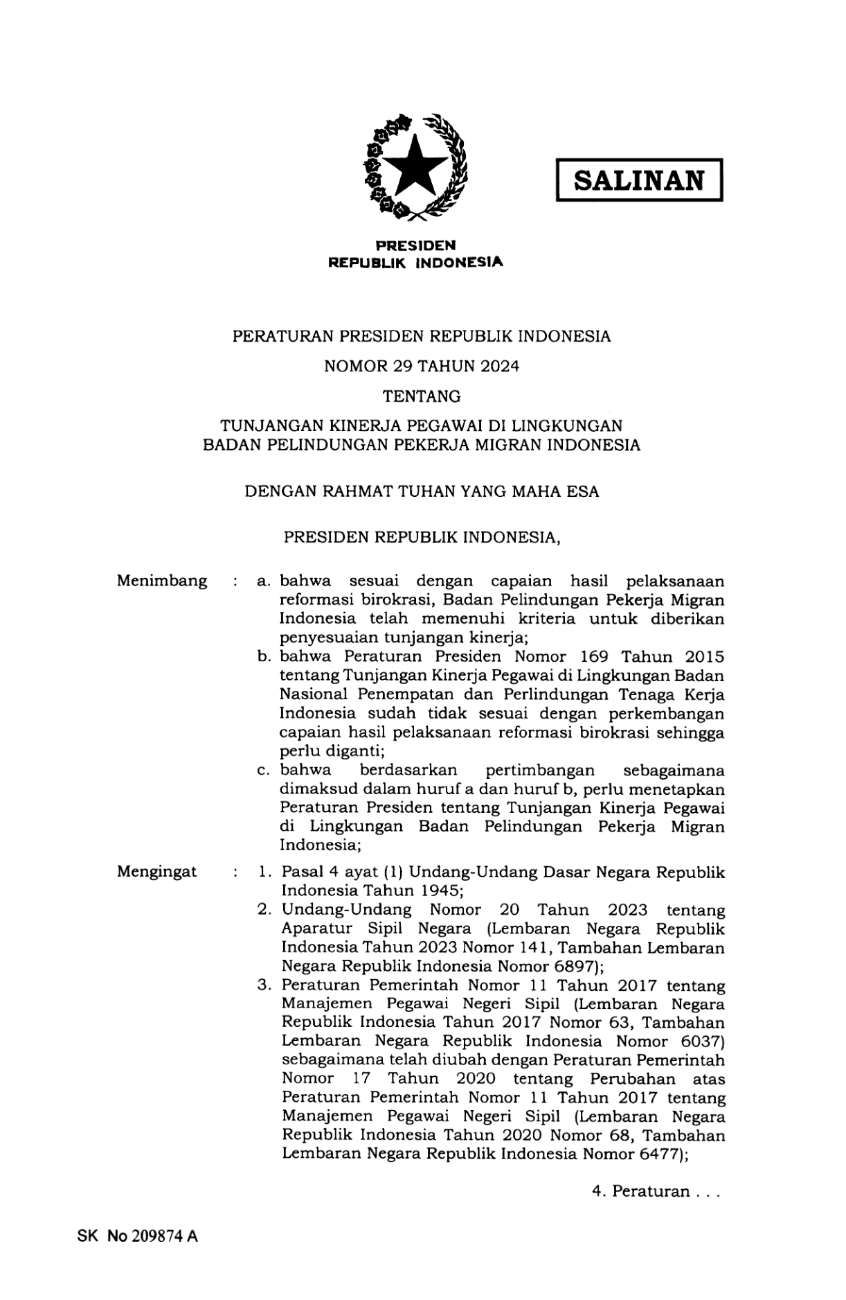 Peraturan Presiden Nomor 29 Tahun 2024