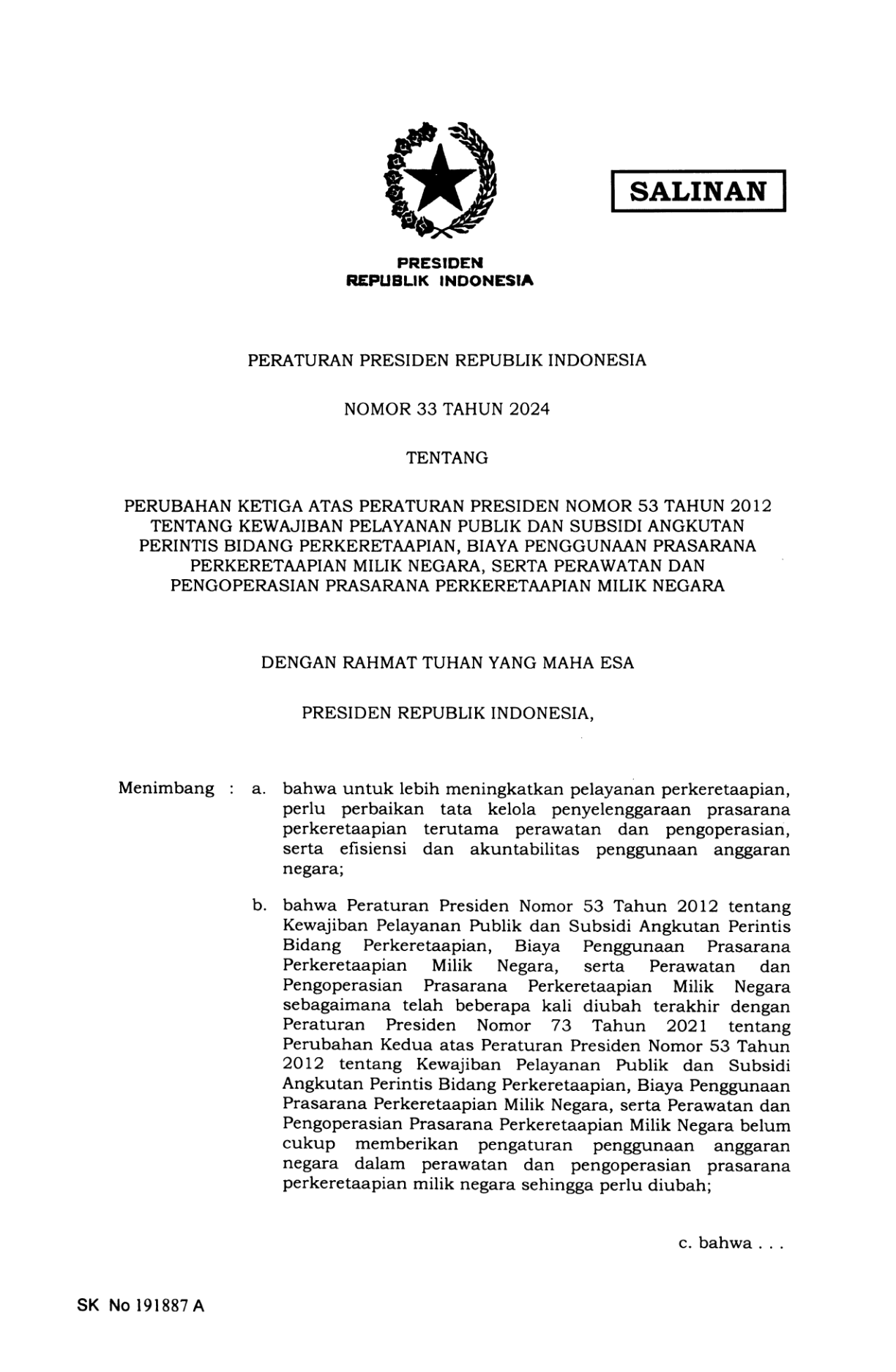 Peraturan Presiden Nomor 33 Tahun 2024