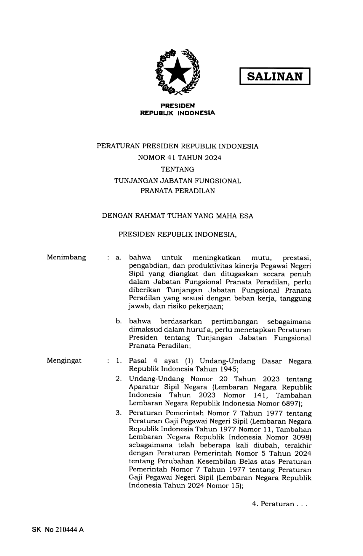 Peraturan Presiden Nomor 41 Tahun 2024
