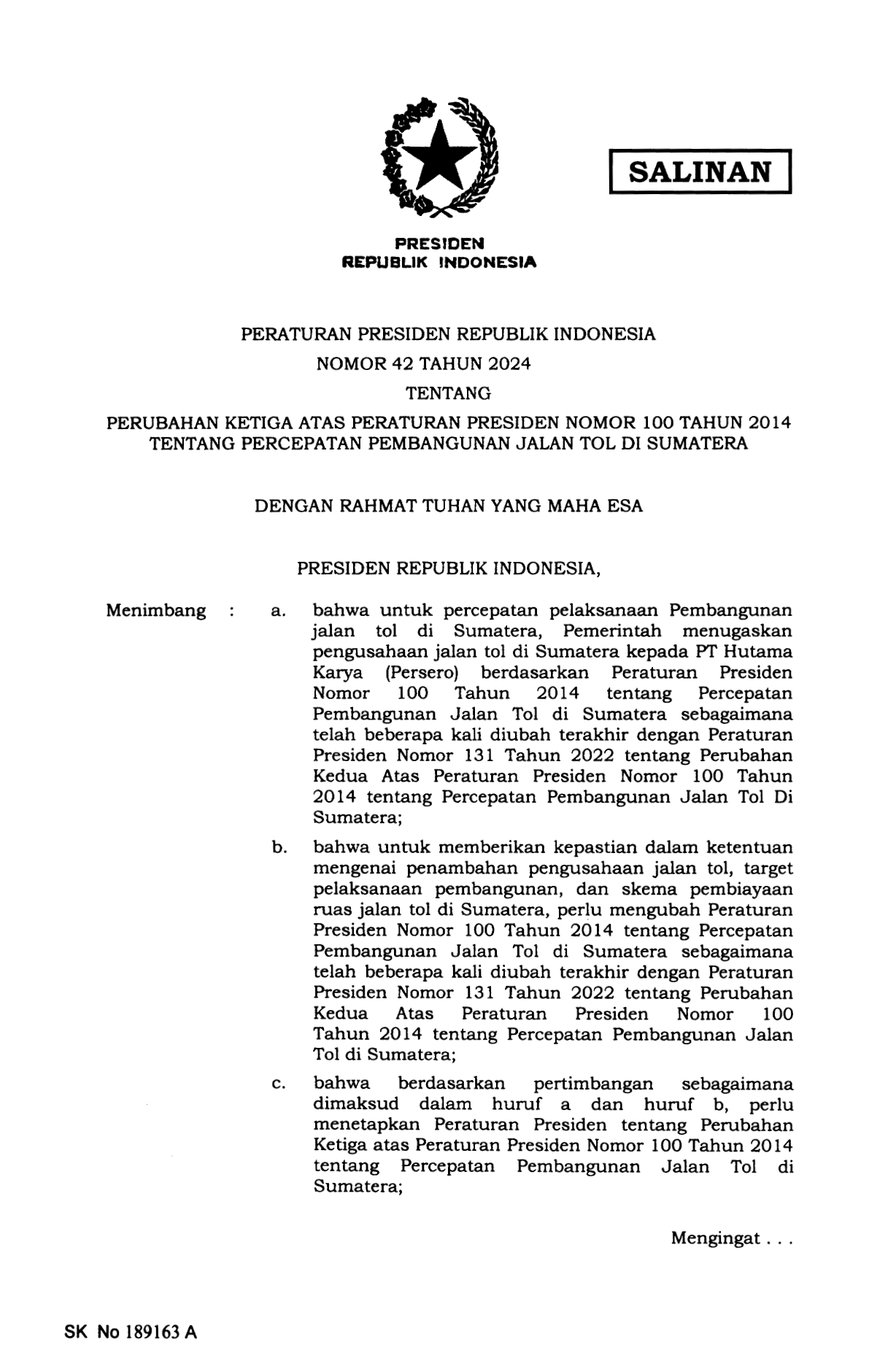 Peraturan Presiden Nomor 42 Tahun 2024