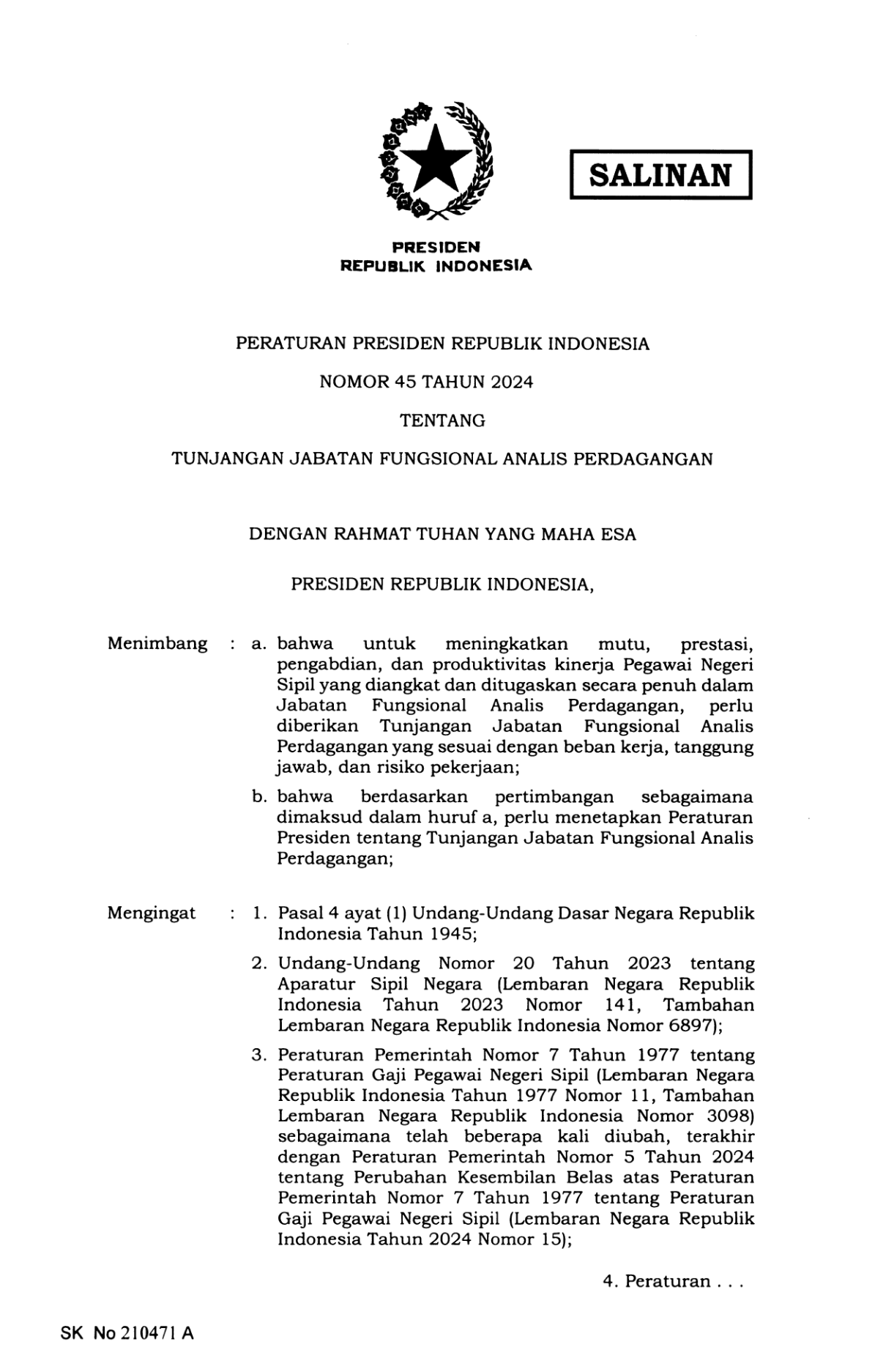 Peraturan Presiden Nomor 45 Tahun 2024