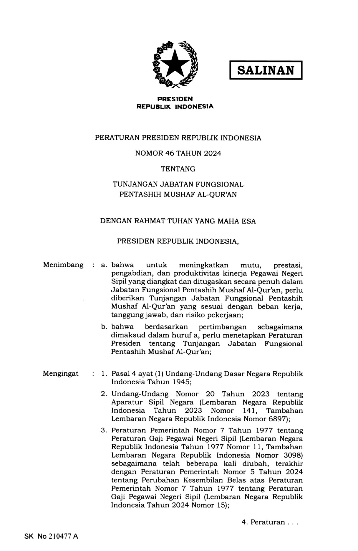 Peraturan Presiden Nomor 46 Tahun 2024