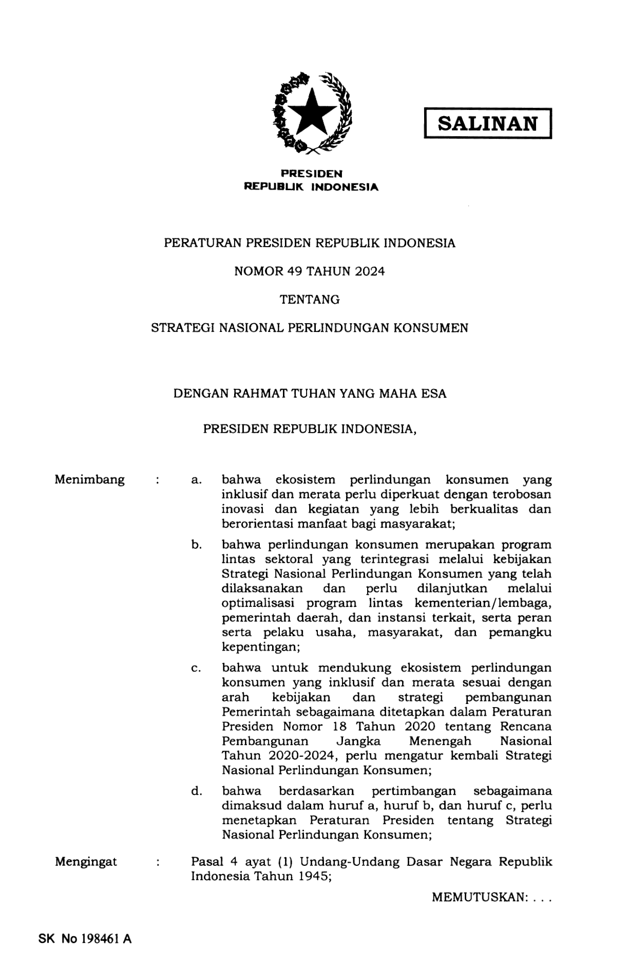 Peraturan Presiden Nomor 49 Tahun 2024