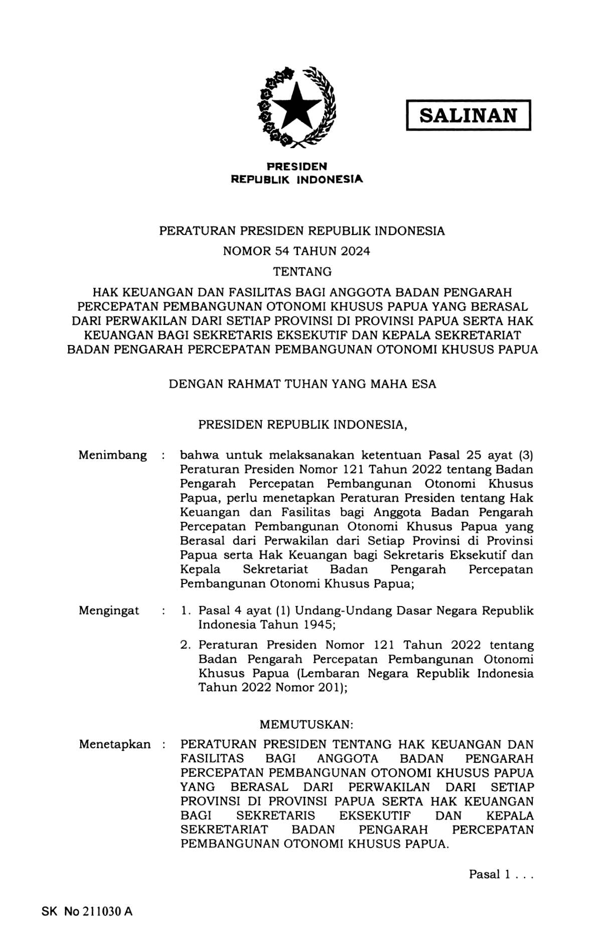 Peraturan Presiden Nomor 54 Tahun 2024