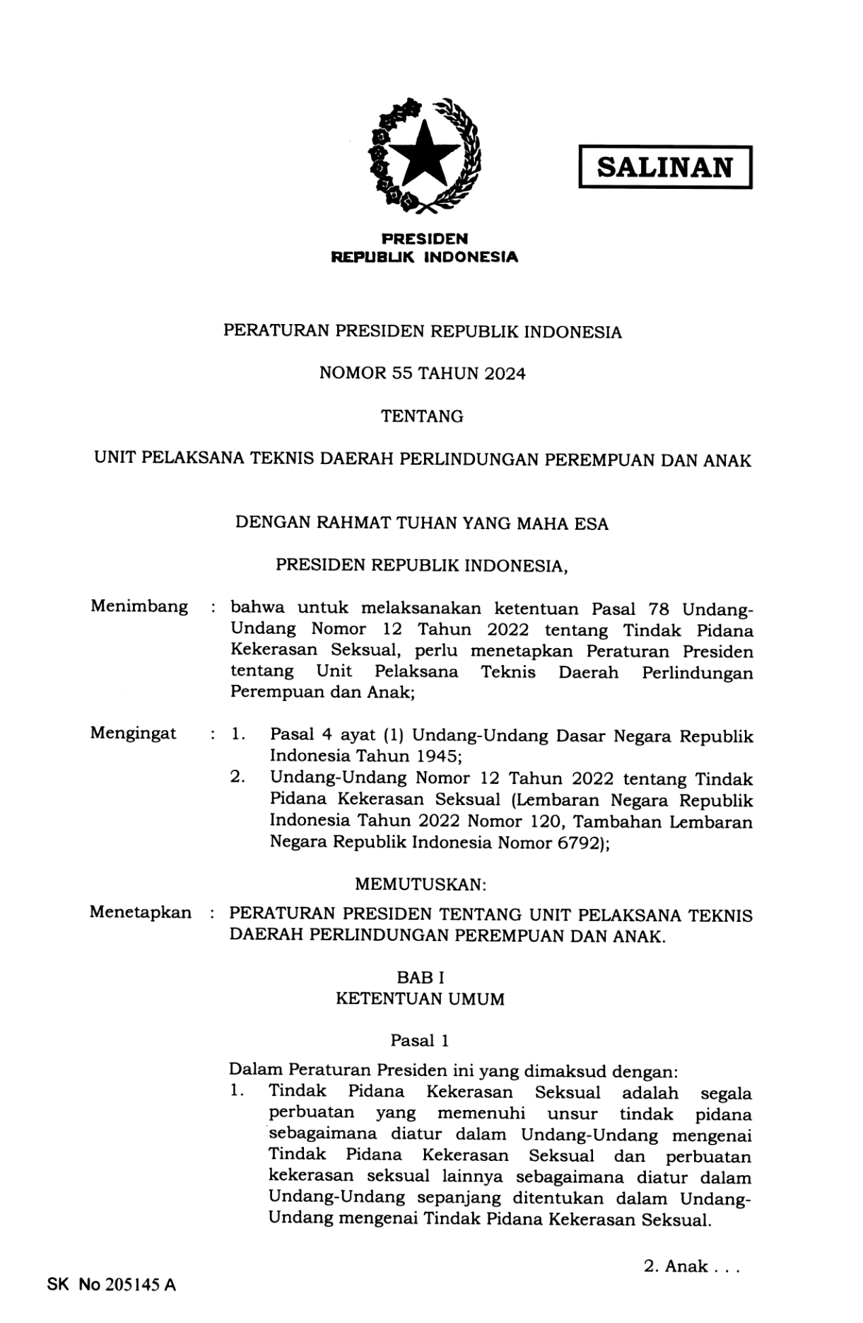 Peraturan Presiden Nomor 55 Tahun 2024