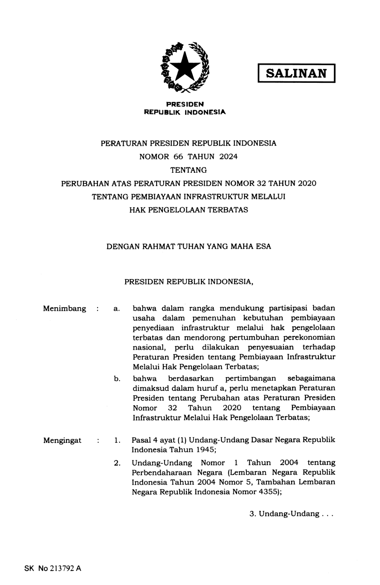 Peraturan Presiden Nomor 66 Tahun 2024