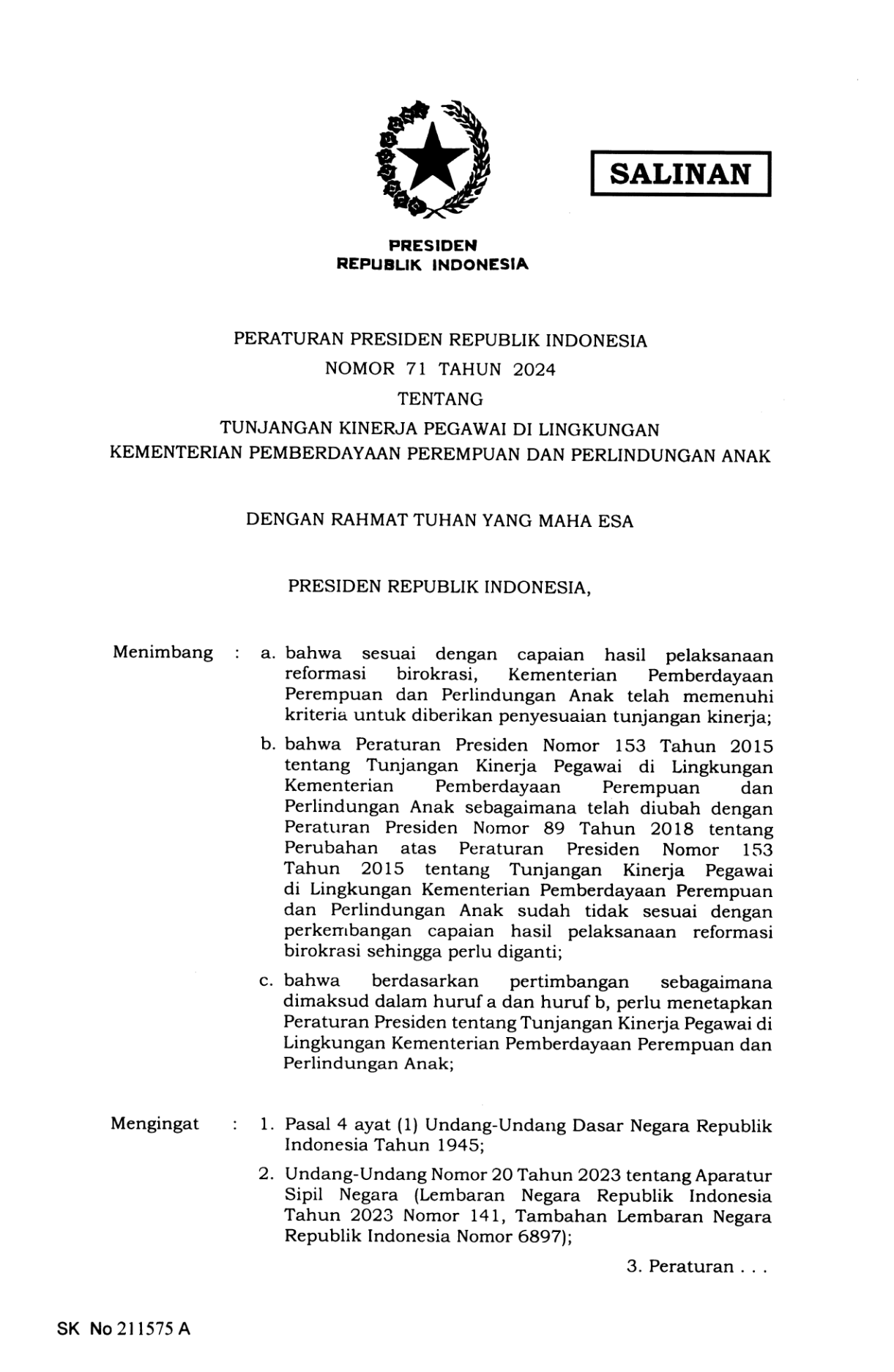 Peraturan Presiden Nomor 71 Tahun 2024