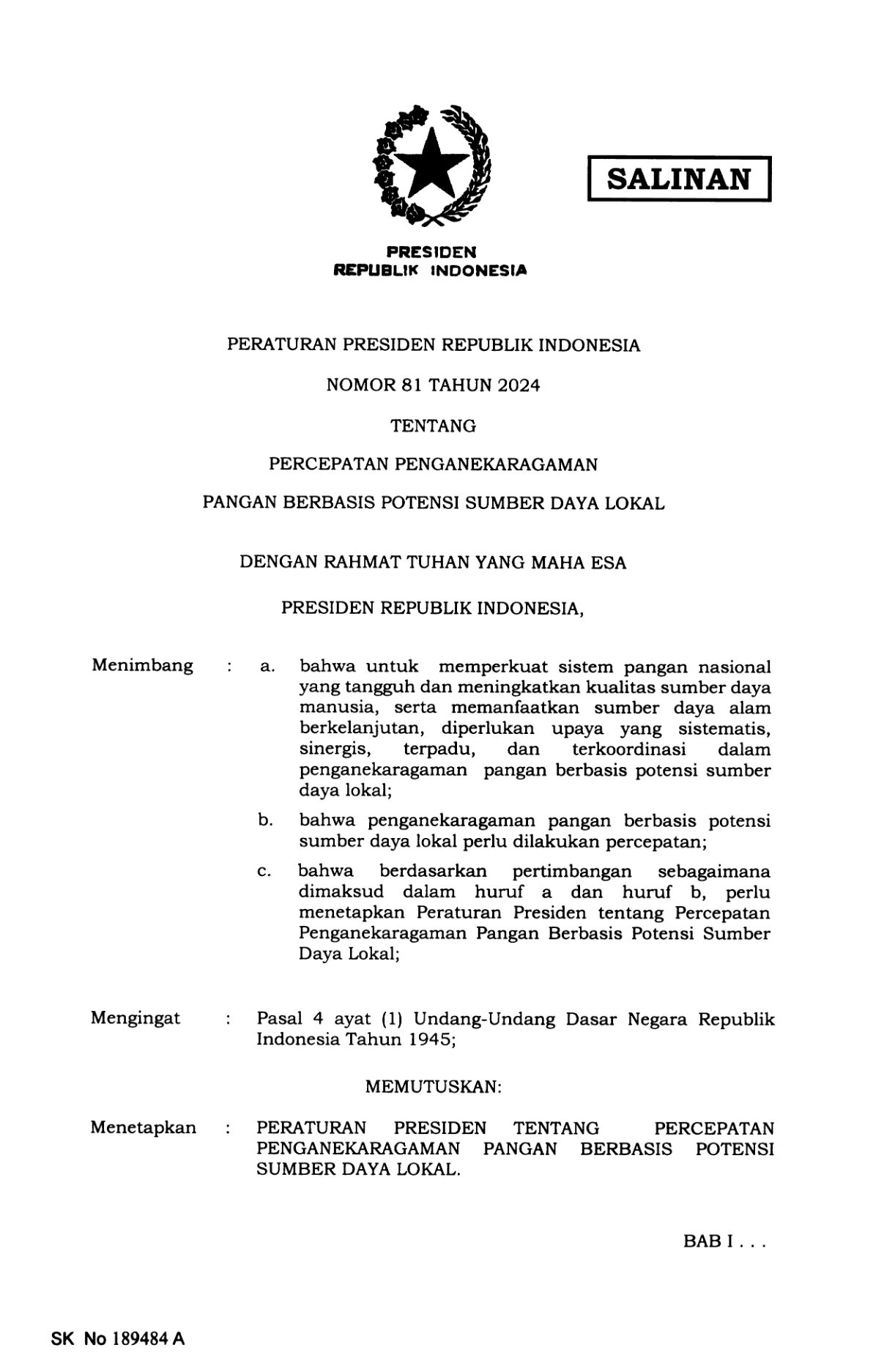 Peraturan Presiden Nomor 81 Tahun 2024