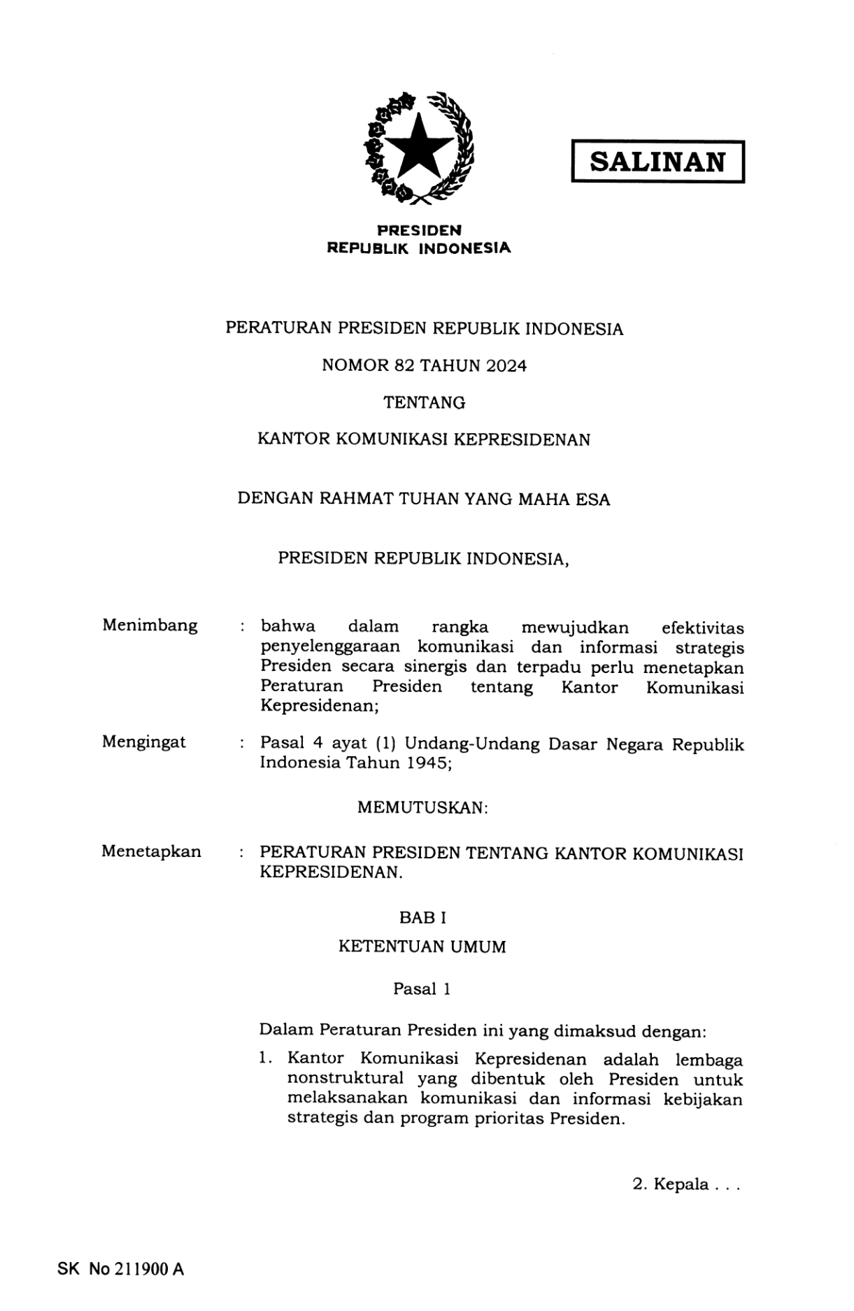 Peraturan Presiden Nomor 82 Tahun 2024