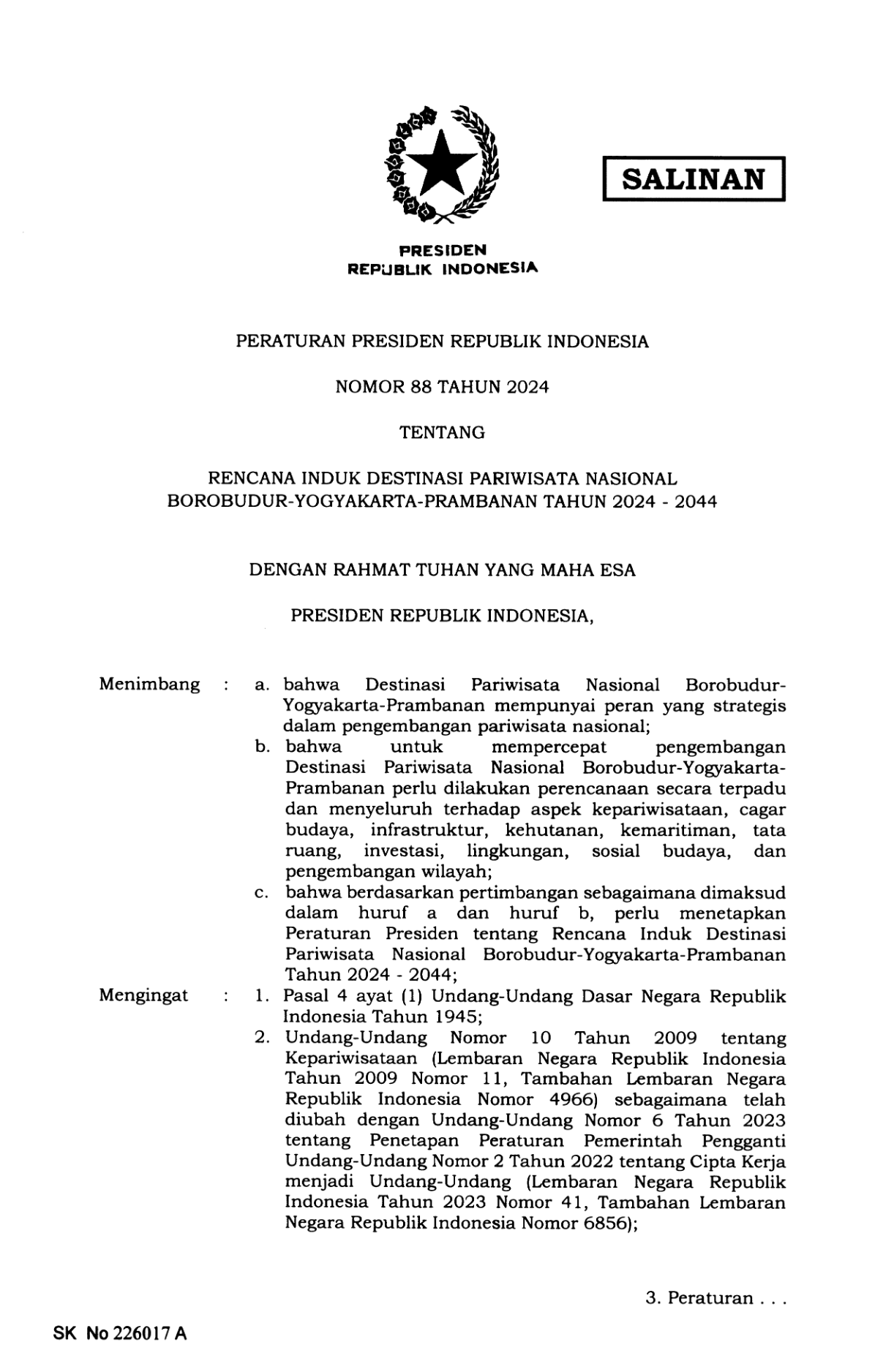 Peraturan Presiden Nomor 88 Tahun 2024