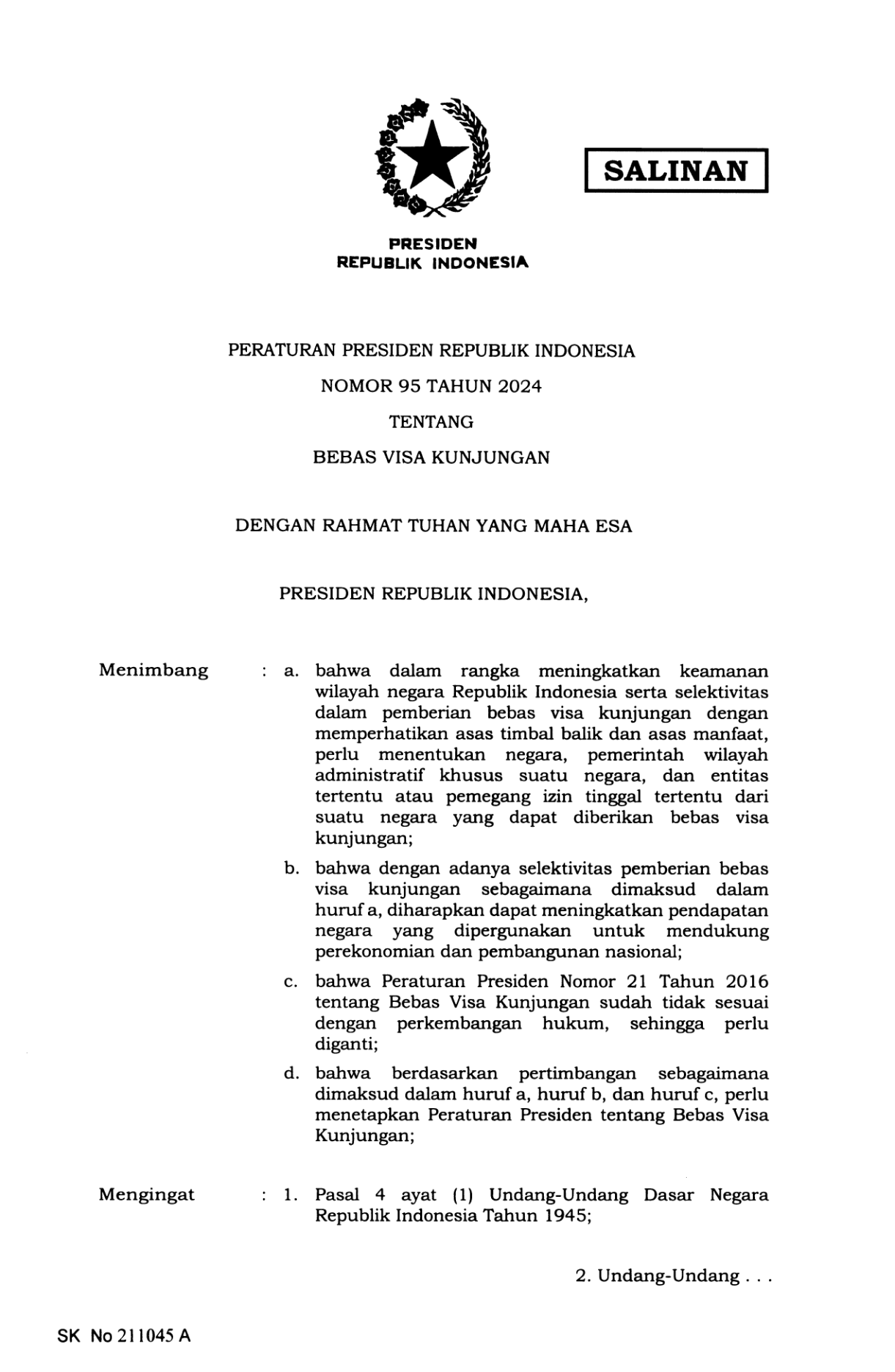 Peraturan Presiden Nomor 95 Tahun 2024