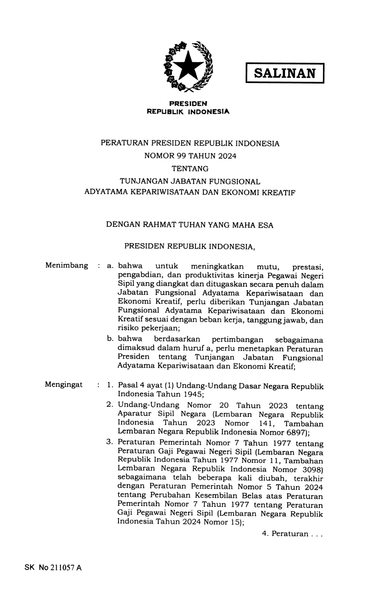 Peraturan Presiden Nomor 99 Tahun 2024