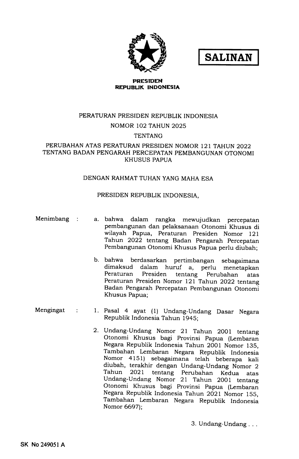 Peraturan Presiden Nomor 102 Tahun 2025