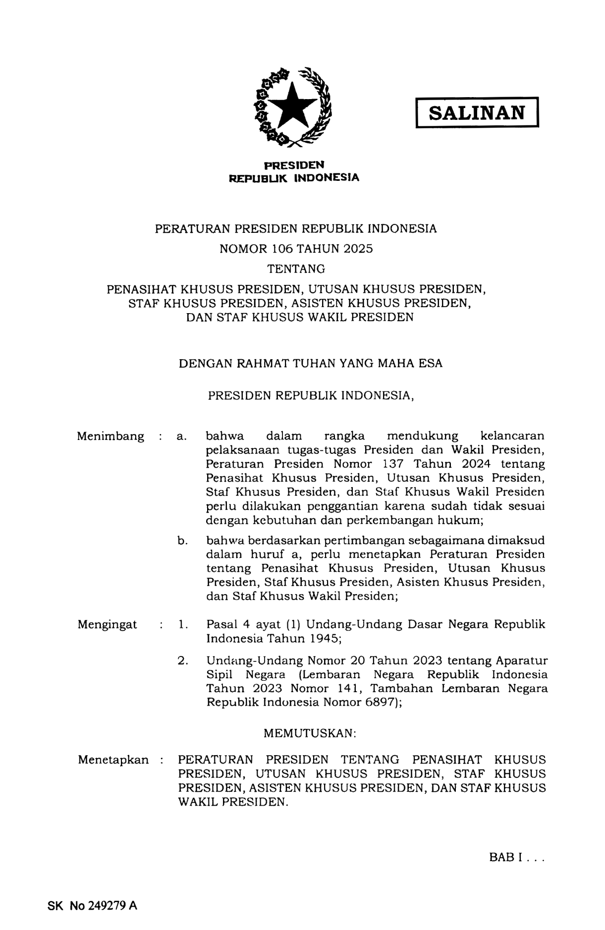 Peraturan Presiden Nomor 106 Tahun 2025