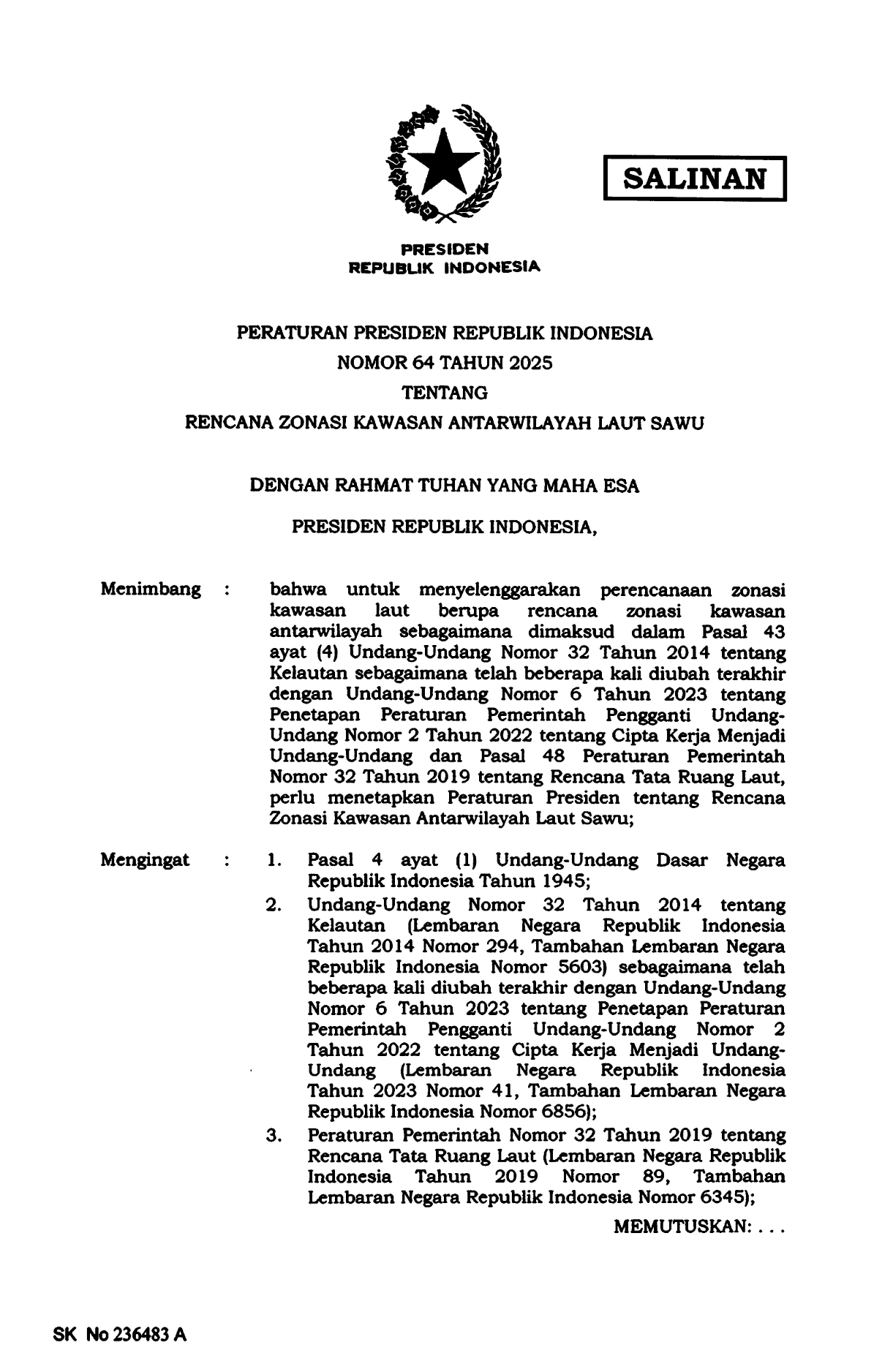 Peraturan Presiden Nomor 64 Tahun 2025