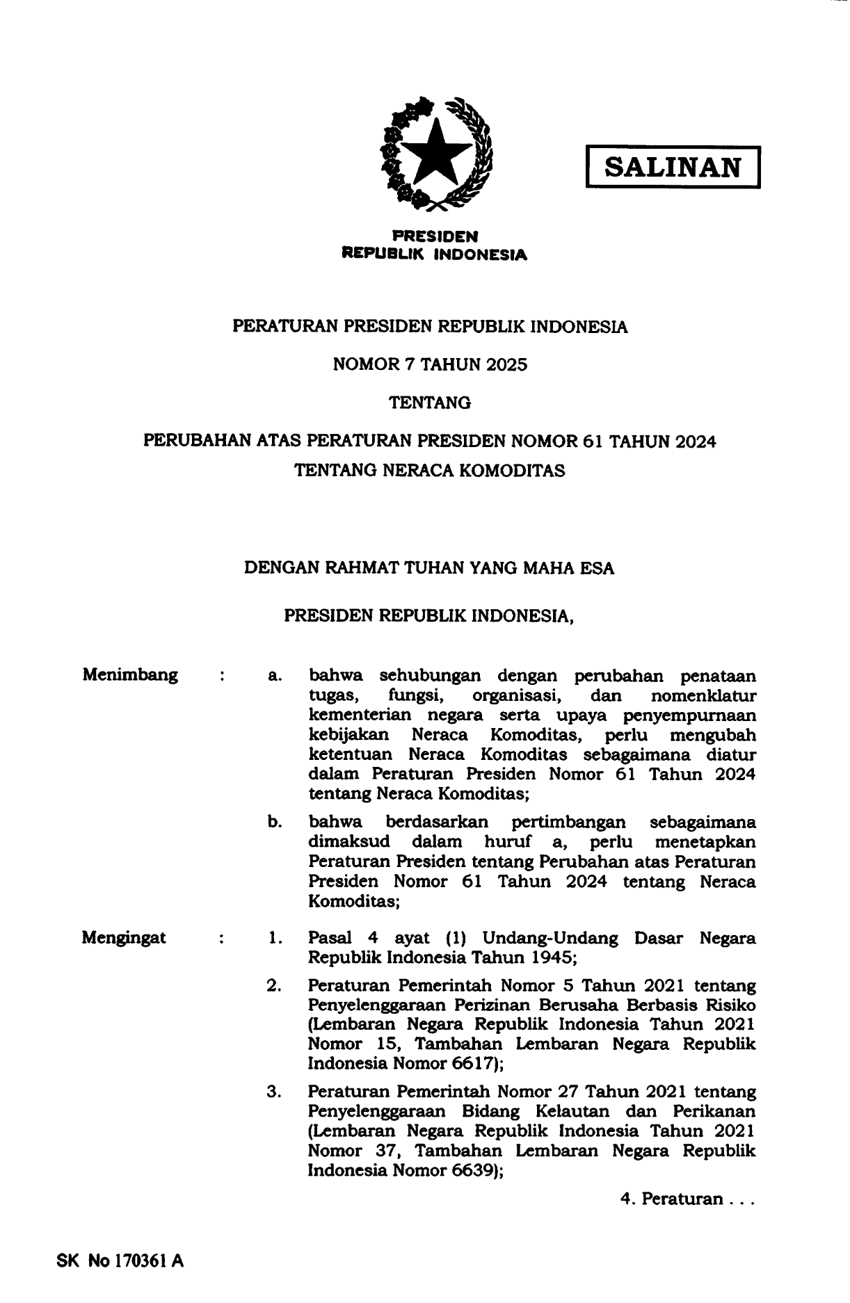 Peraturan Presiden Nomor 7 Tahun 2025