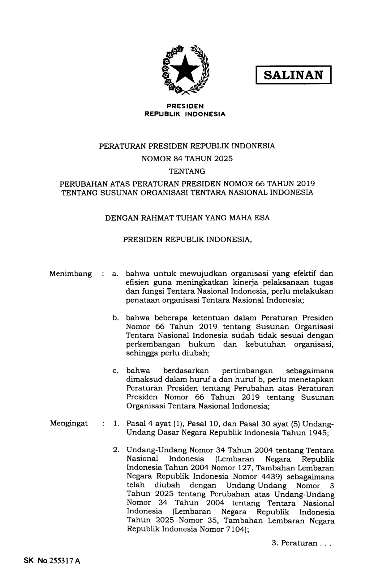 Peraturan Presiden Nomor 84 Tahun 2025