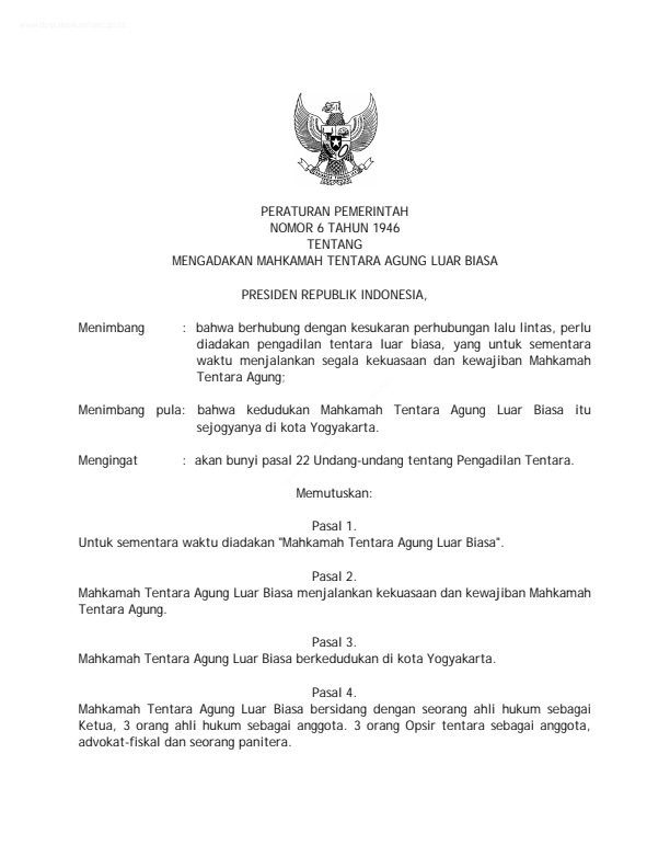 Peraturan Pemerintah Nomor 6 Tahun 1946