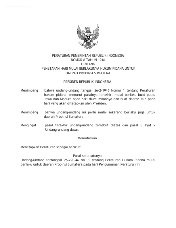 Peraturan Pemerintah Nomor 8 Tahun 1946