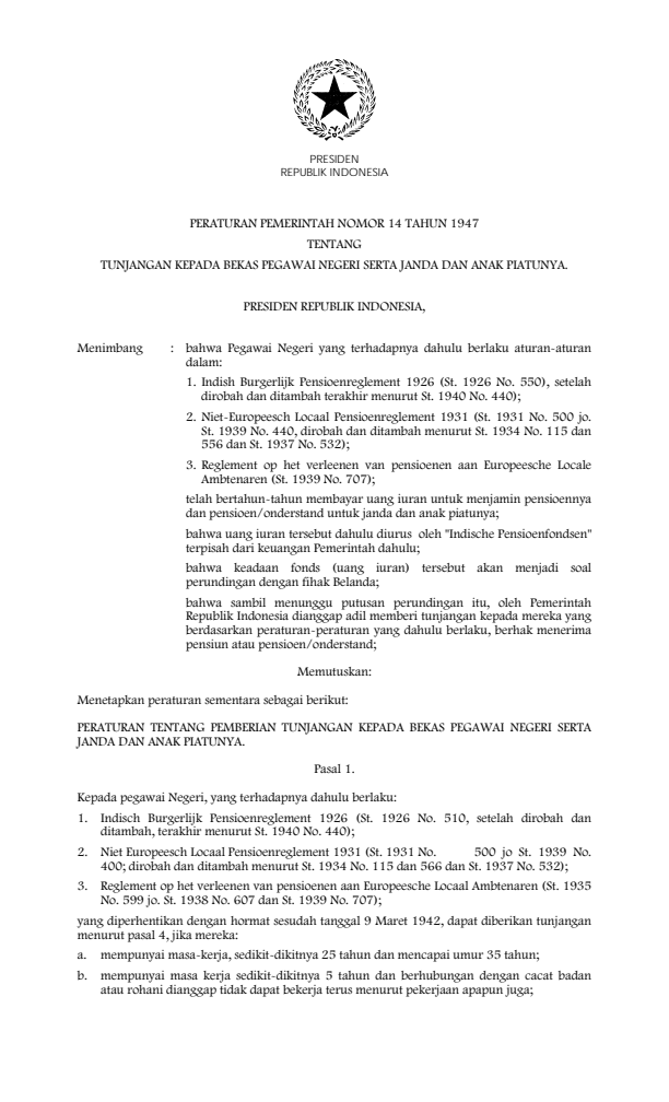 Peraturan Pemerintah Nomor 14 Tahun 1947