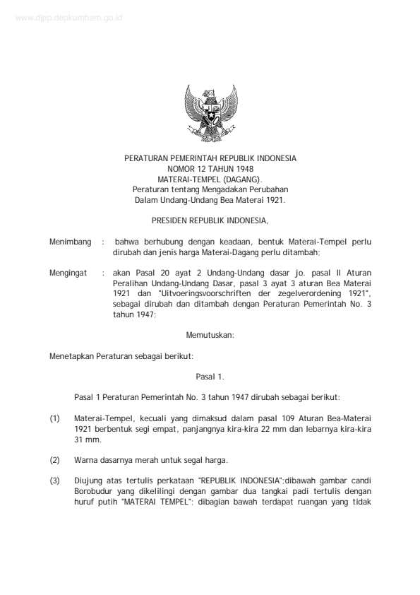 Peraturan Pemerintah Nomor 12 Tahun 1948