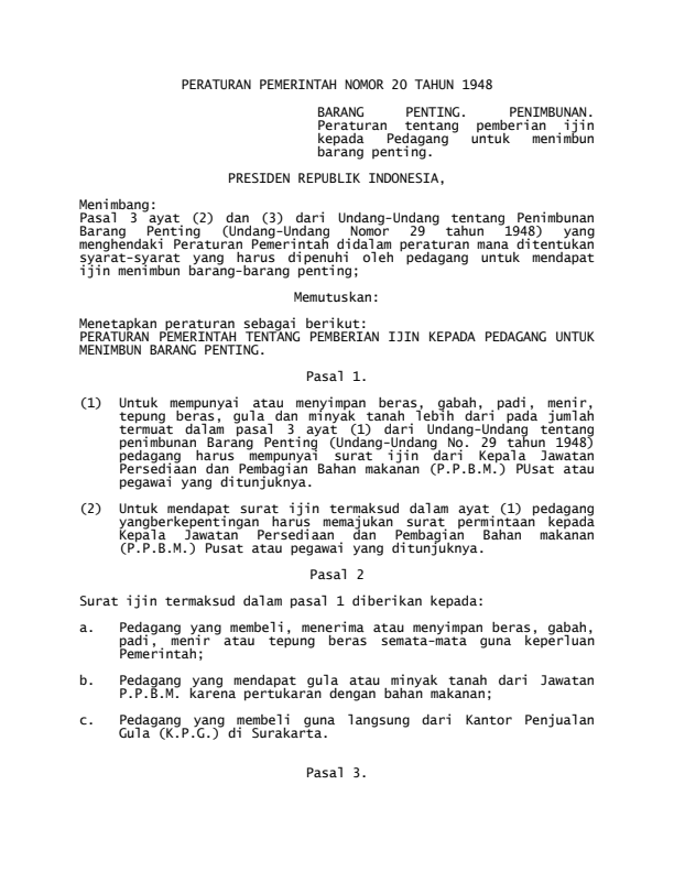 Peraturan Pemerintah Nomor 20 Tahun 1948