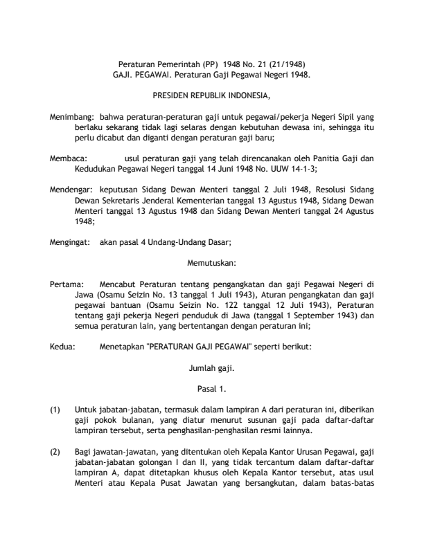 Peraturan Pemerintah Nomor 21 Tahun 1948