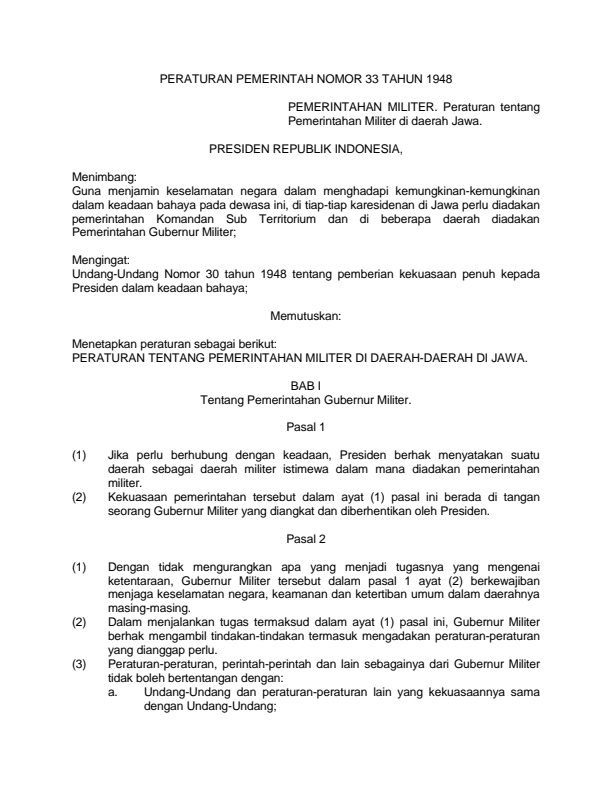 Peraturan Pemerintah Nomor 33 Tahun 1948