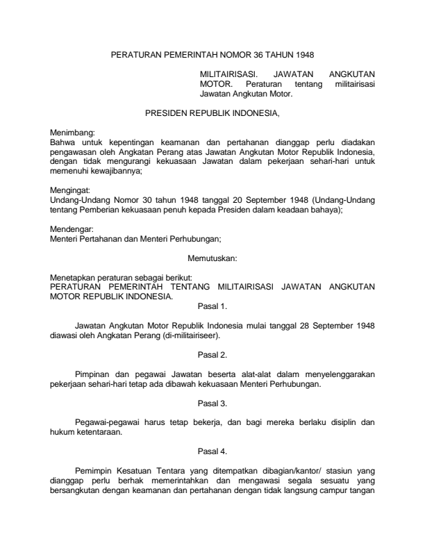 Peraturan Pemerintah Nomor 36 Tahun 1948